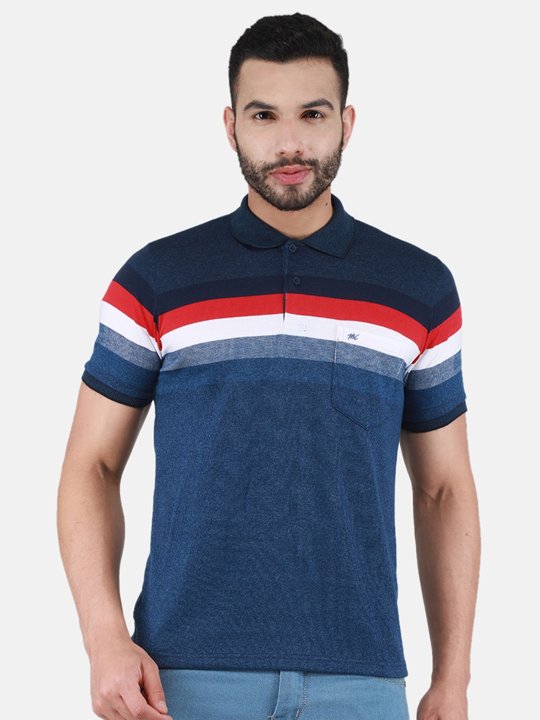 

Monte Carlo Colorblocked Short Sleeve Polo Collar T-shirt, Blue