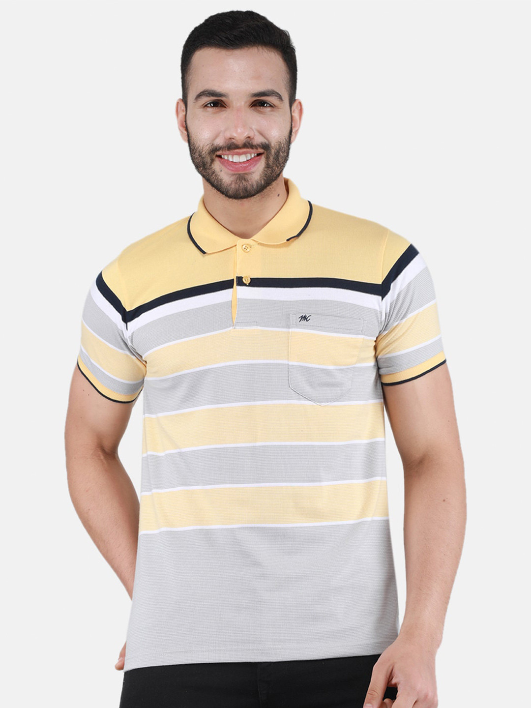 

Monte Carlo Striped Printed Polo Collar T-Shirt, Yellow