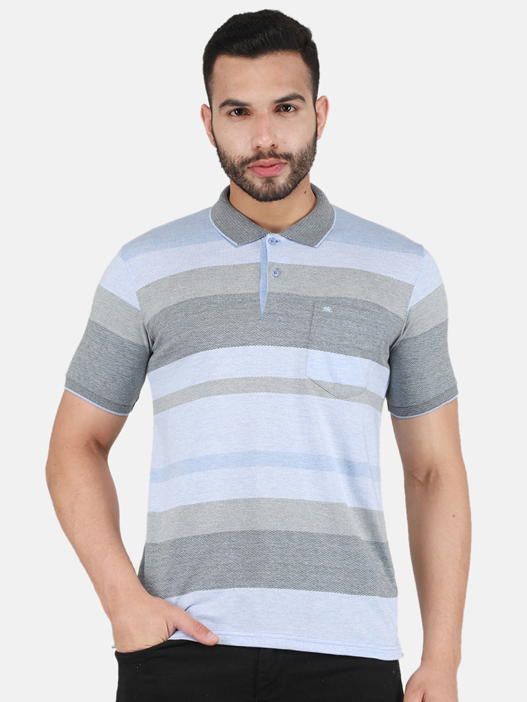 

Monte Carlo Striped Polo Collar T-shirt, Blue