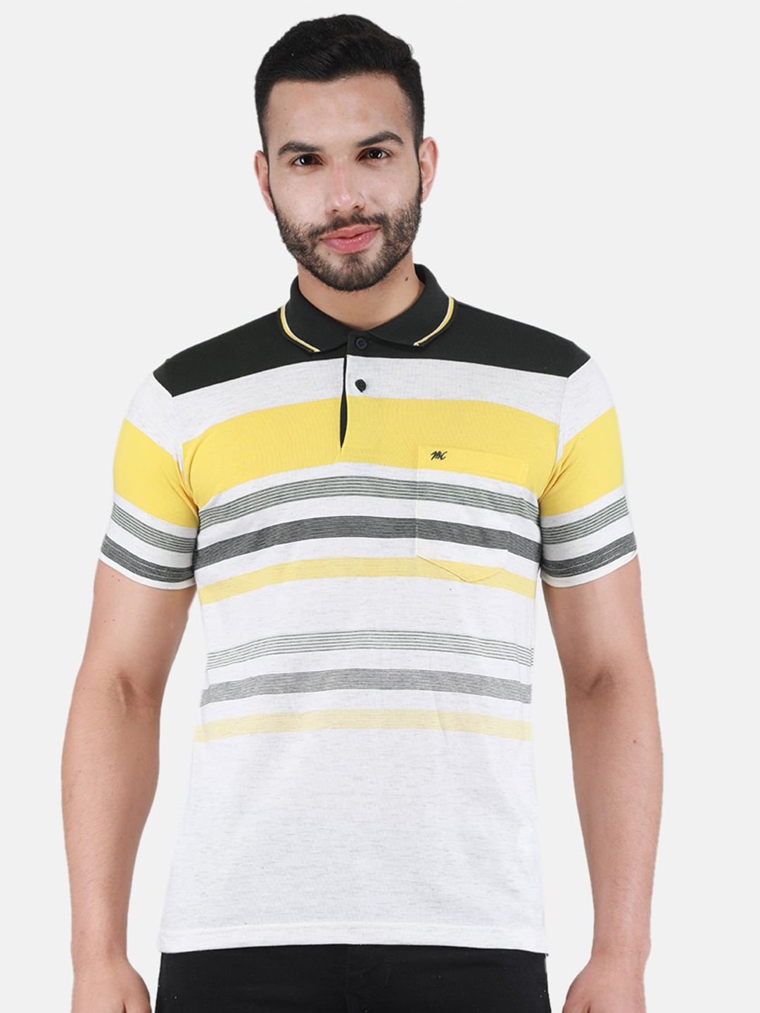 

Monte Carlo Striped Polo Collar T-shirt, White