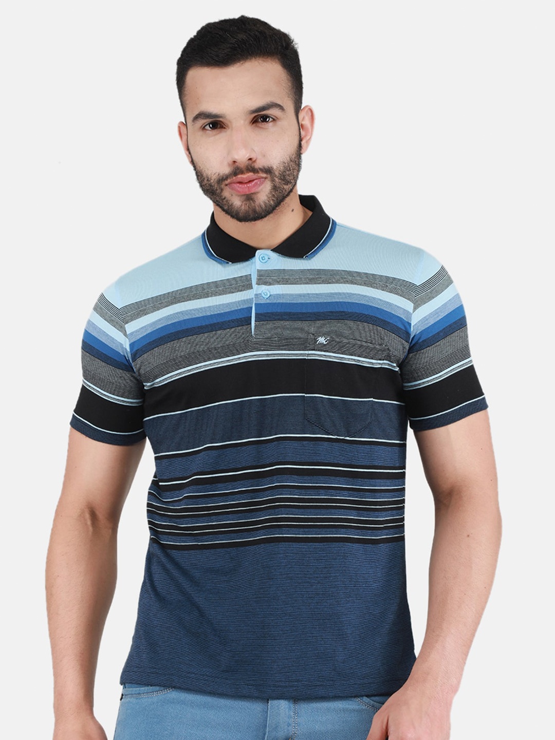 

Monte Carlo Striped Polo Collar T-shirt, Navy blue