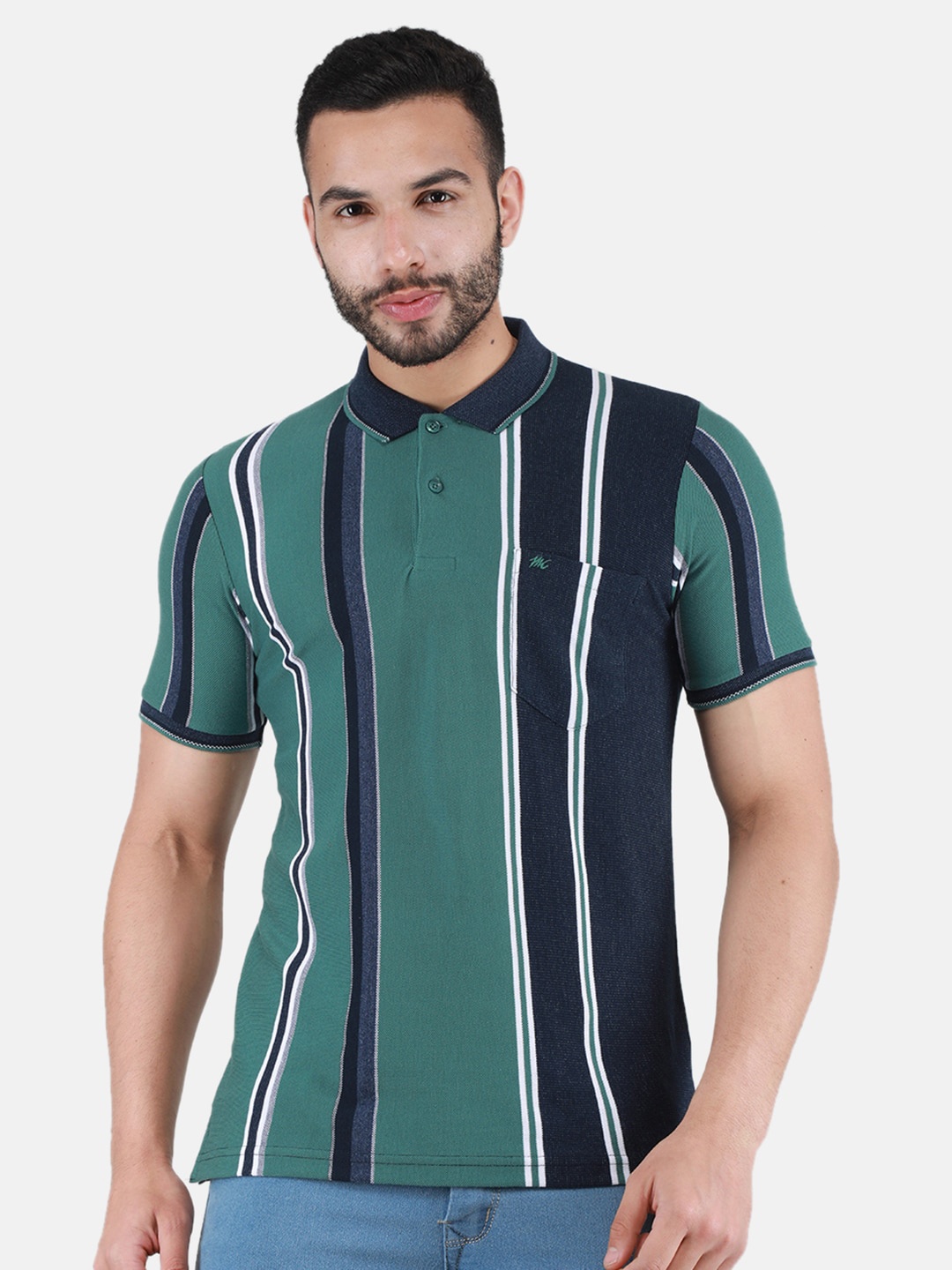 

Monte Carlo Striped Polo Collar T-shirt, Navy blue