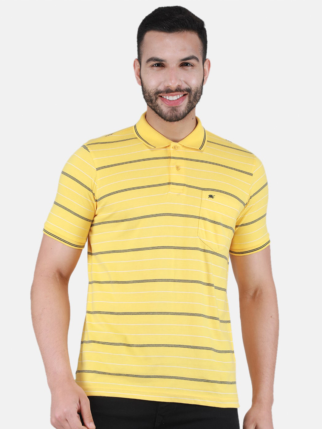 

Monte Carlo Striped Polo Collar T-shirt, Yellow