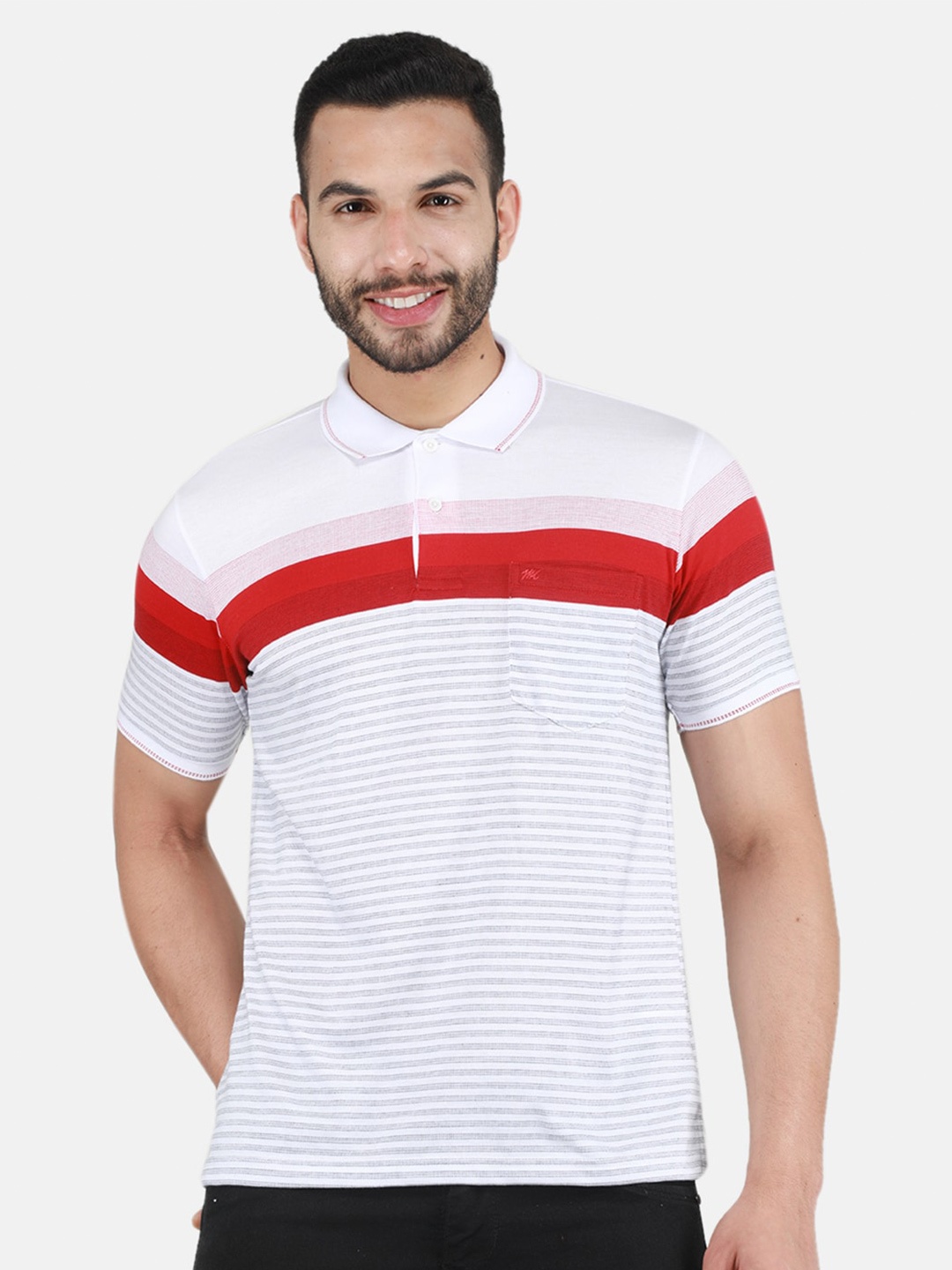 

Monte Carlo Striped Polo Collar T-shirt, Red