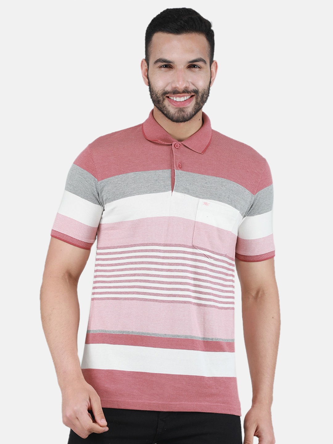 

Monte Carlo Striped Polo Collar T-shirt, Rust