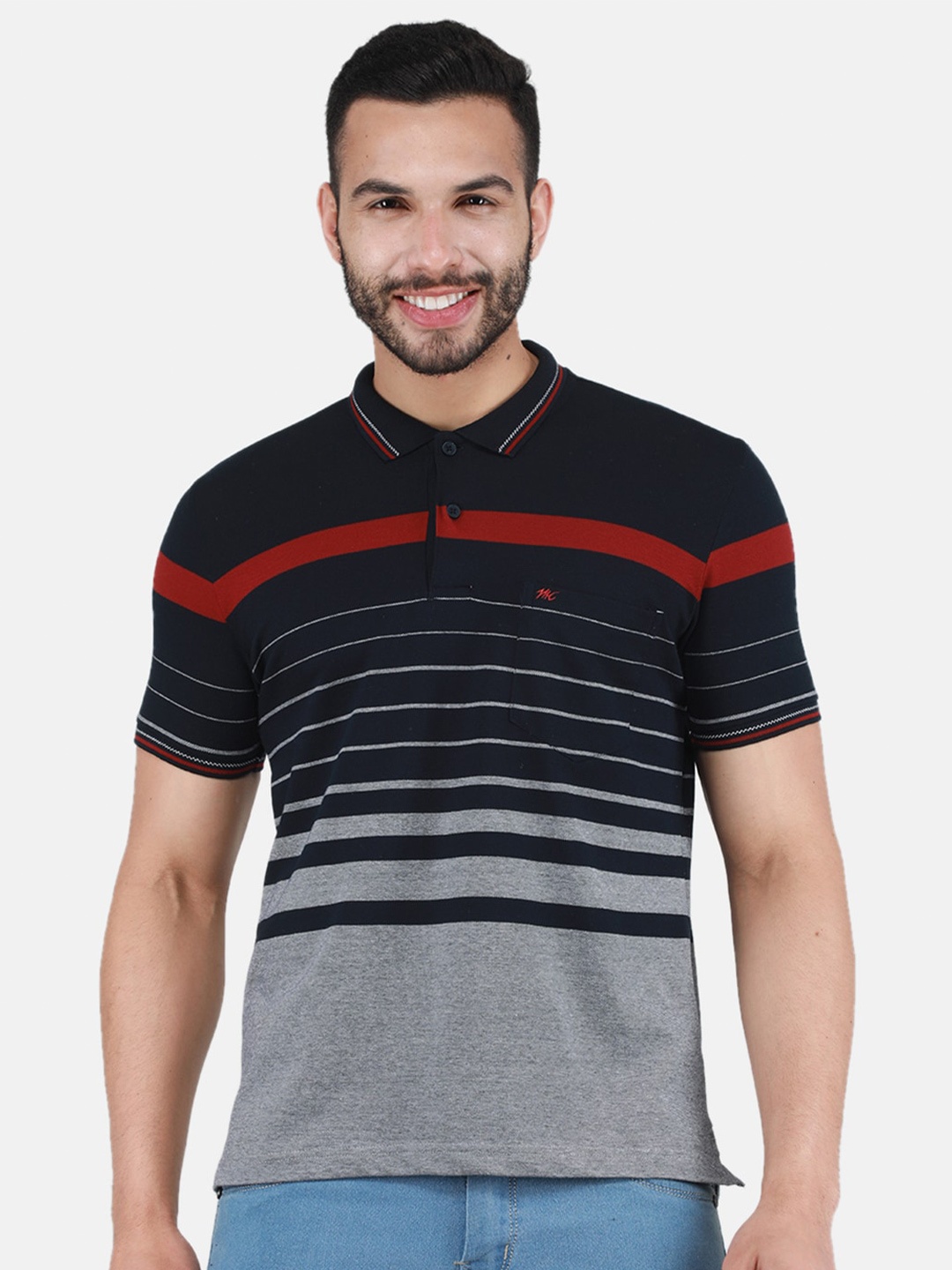 

Monte Carlo Polo Collar Striped T-shirt, Navy blue