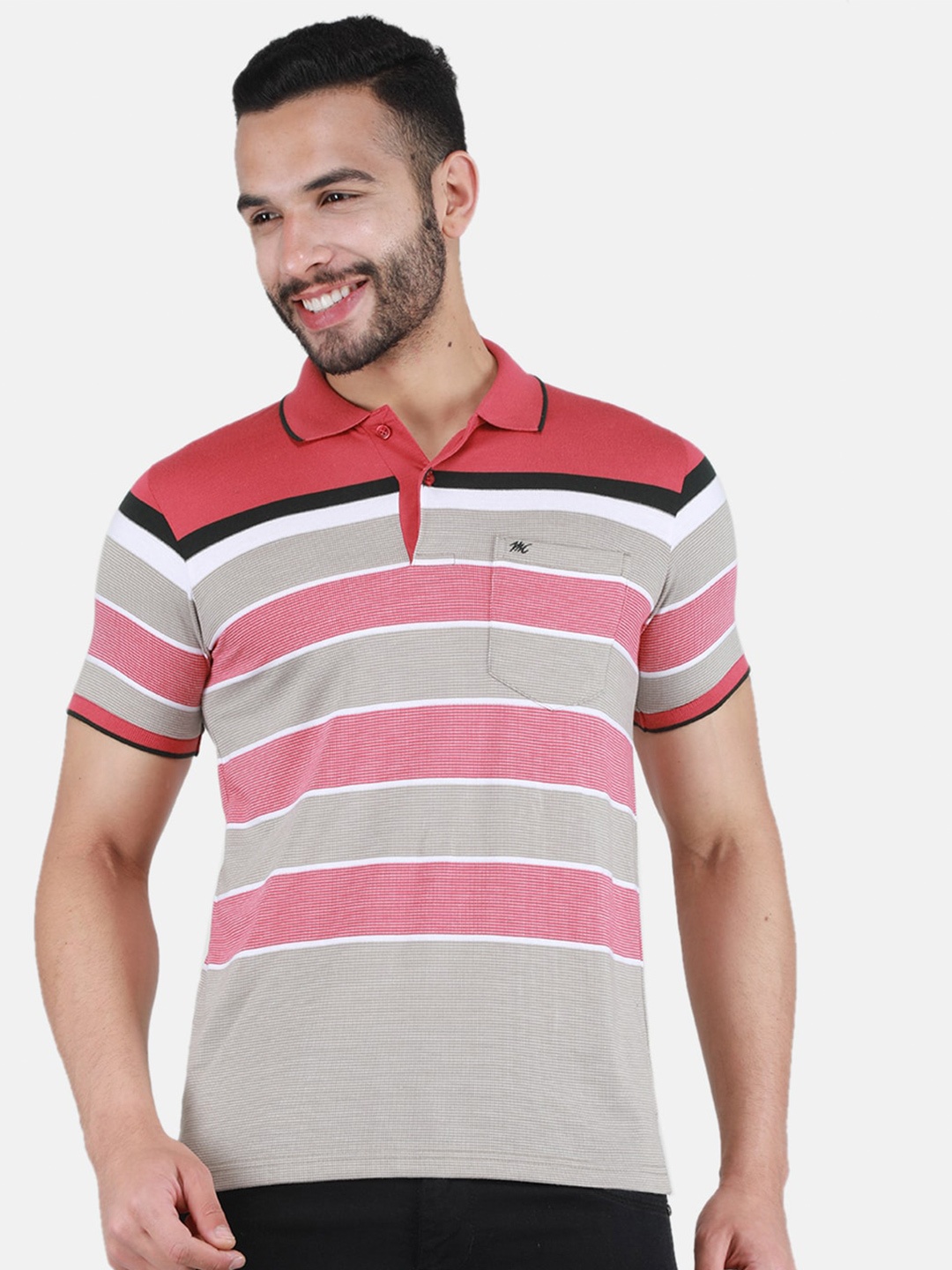 

Monte Carlo Striped Polo Collar Casual T-shirt, Red