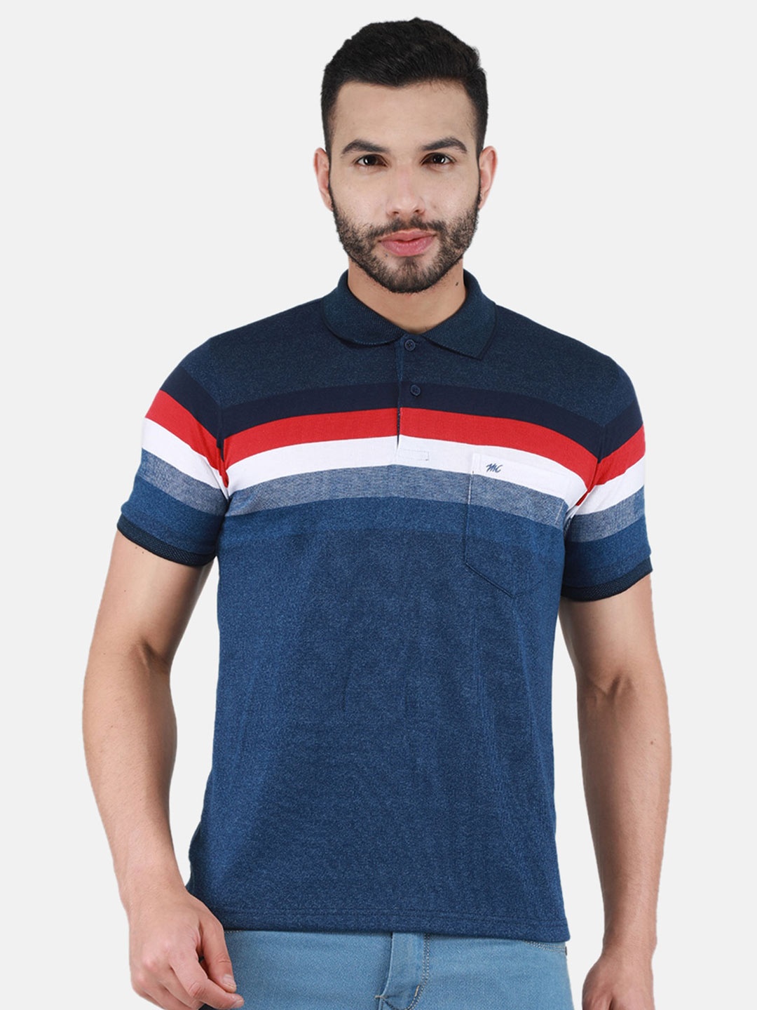 

Monte Carlo Colorblocked Short Sleeve Polo Collar T-shirt, Blue