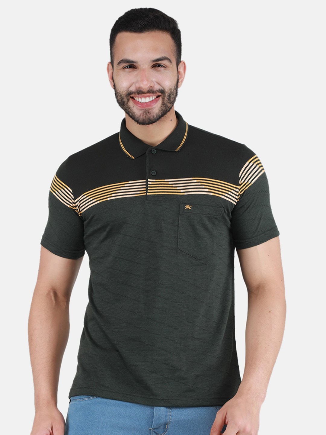 

Monte Carlo Striped Polo Collar T-Shirt, Olive