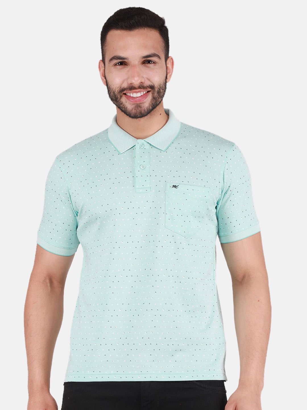 

Monte Carlo Micro Ditsy Printed Polo Collar T-shirt, Green