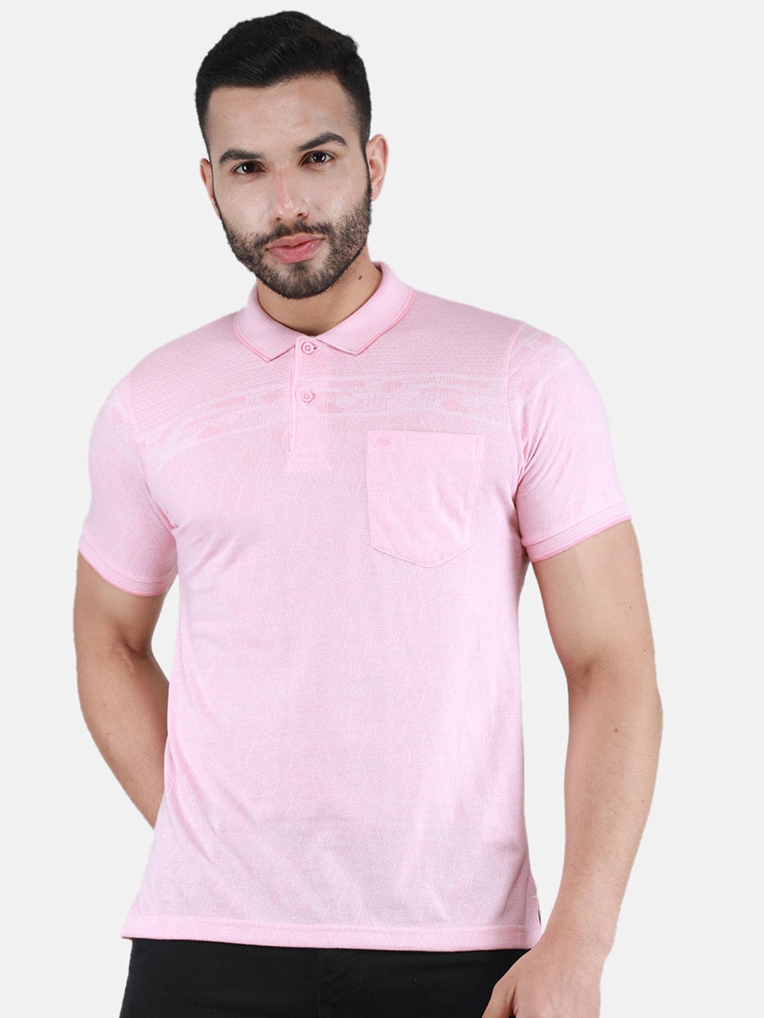 

Monte Carlo Self Design Polo Collar T-shirt, Pink