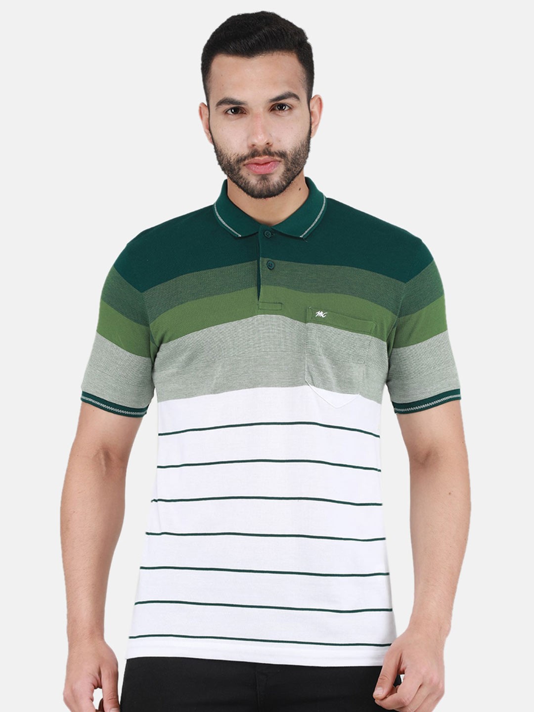 

Monte Carlo Striped Polo Collar T-shirt, Green