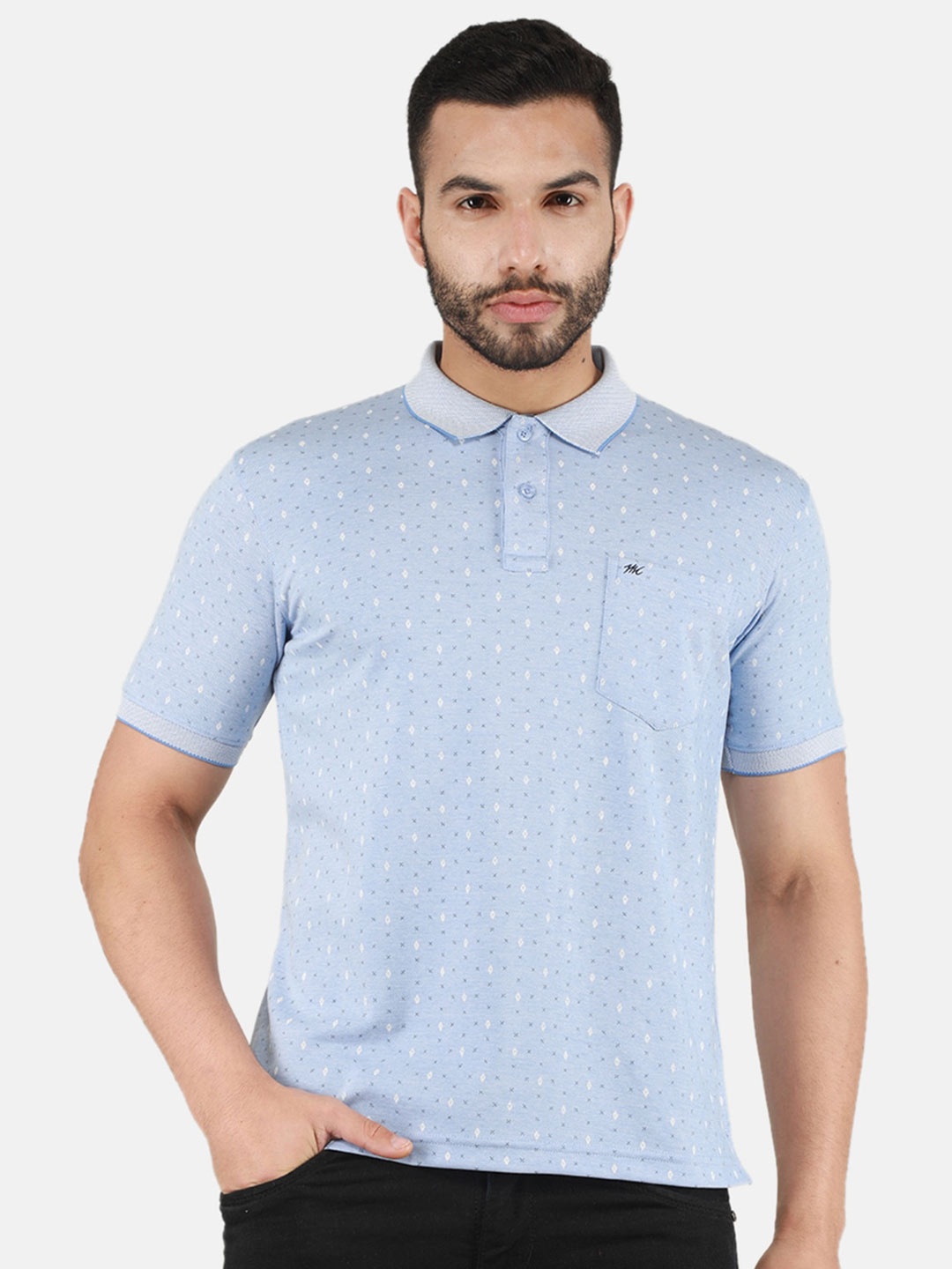 

Monte Carlo Conversational Printed Polo Collar T-shirt, Blue