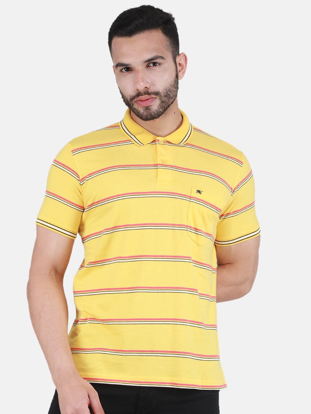 

Monte Carlo Striped Polo Collar T-shirt, Yellow