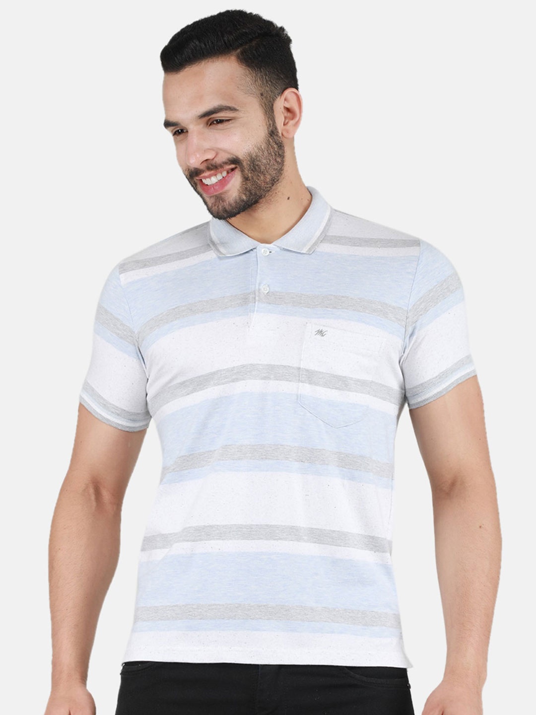 

Monte Carlo Striped Polo Collar T-shirt, Blue