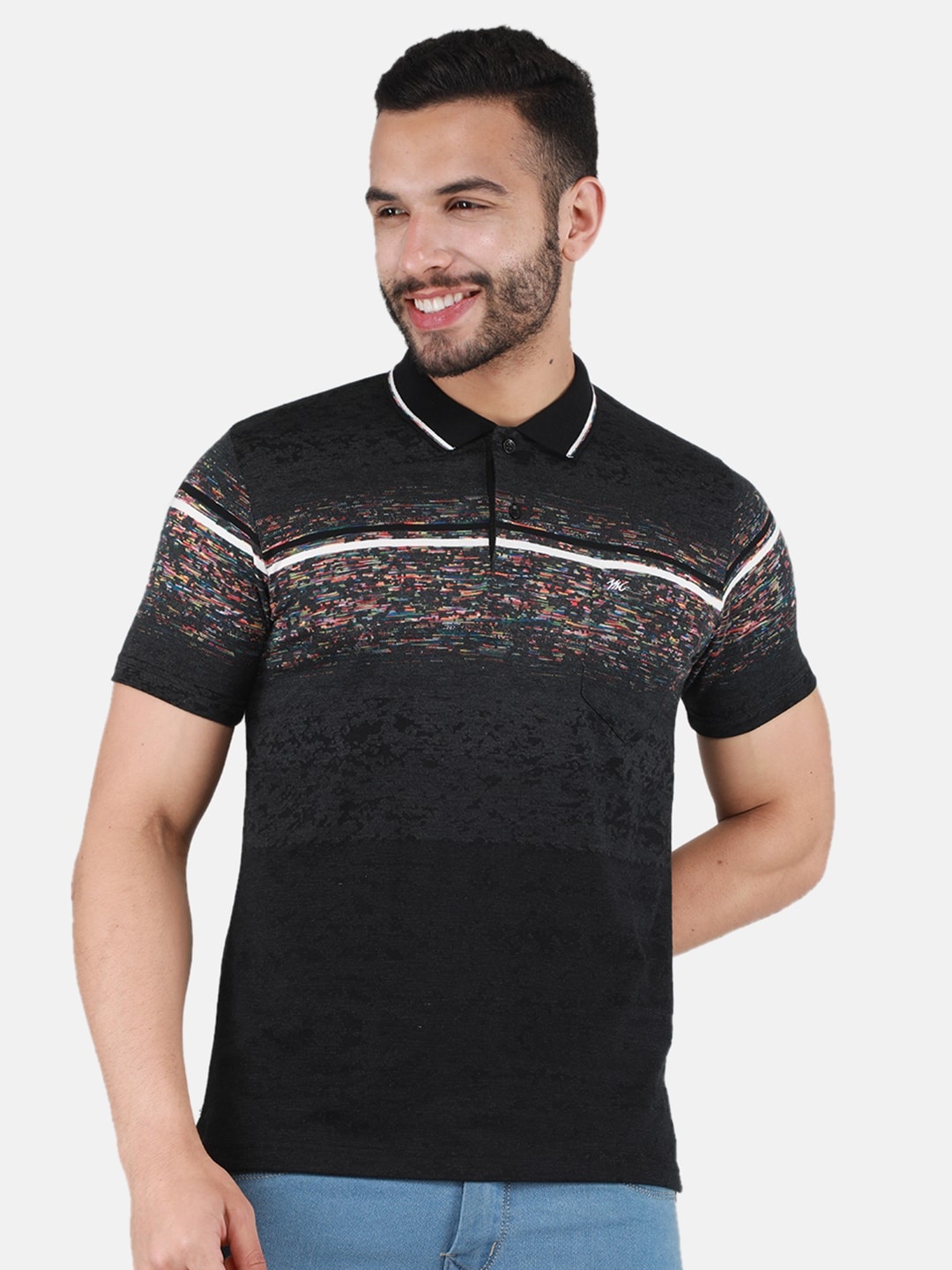 

Monte Carlo Abstract Printed Polo Collar Slim Fit T-shirt, Black