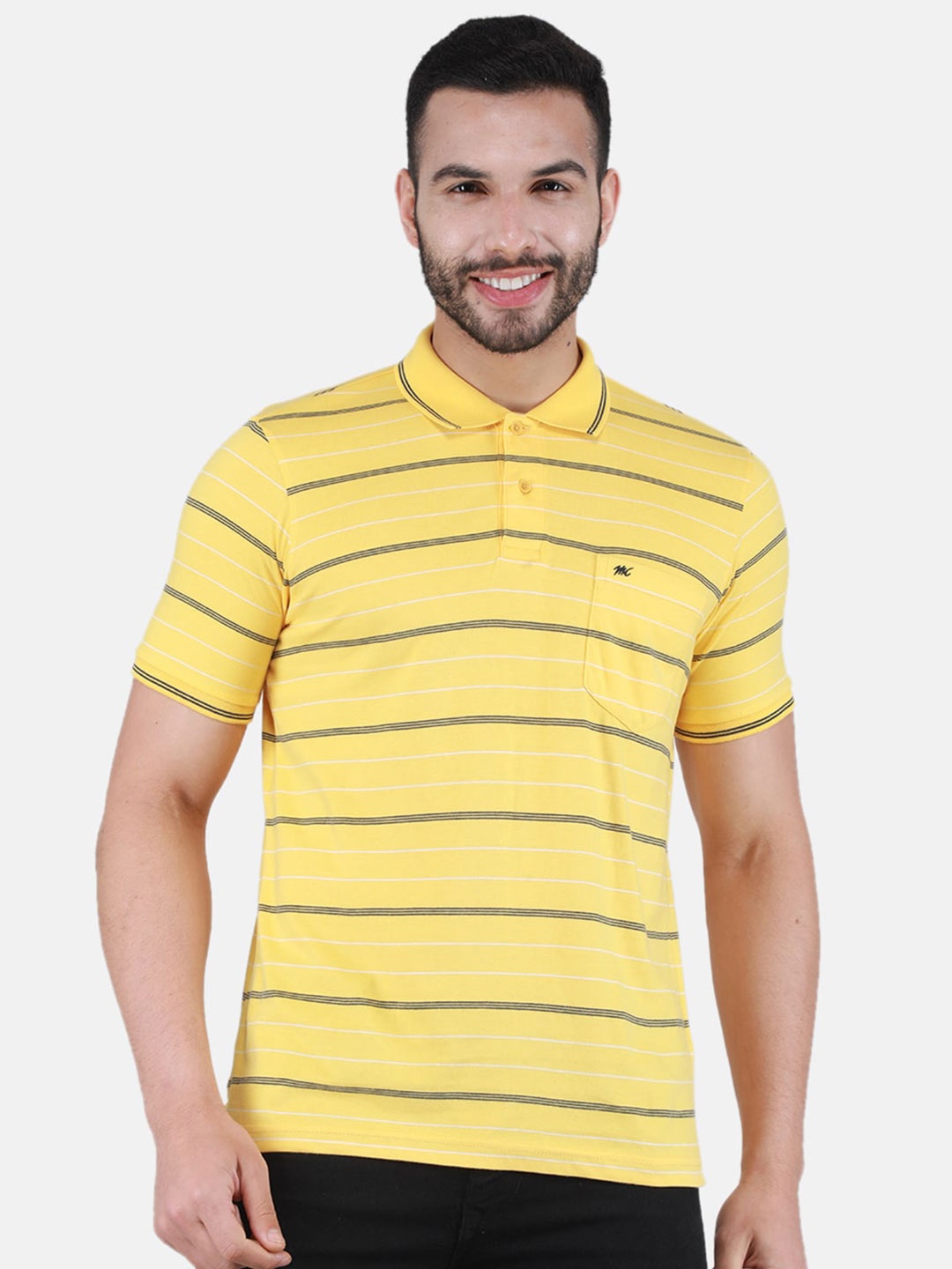 

Monte Carlo Striped Polo Collar T-shirt, Yellow