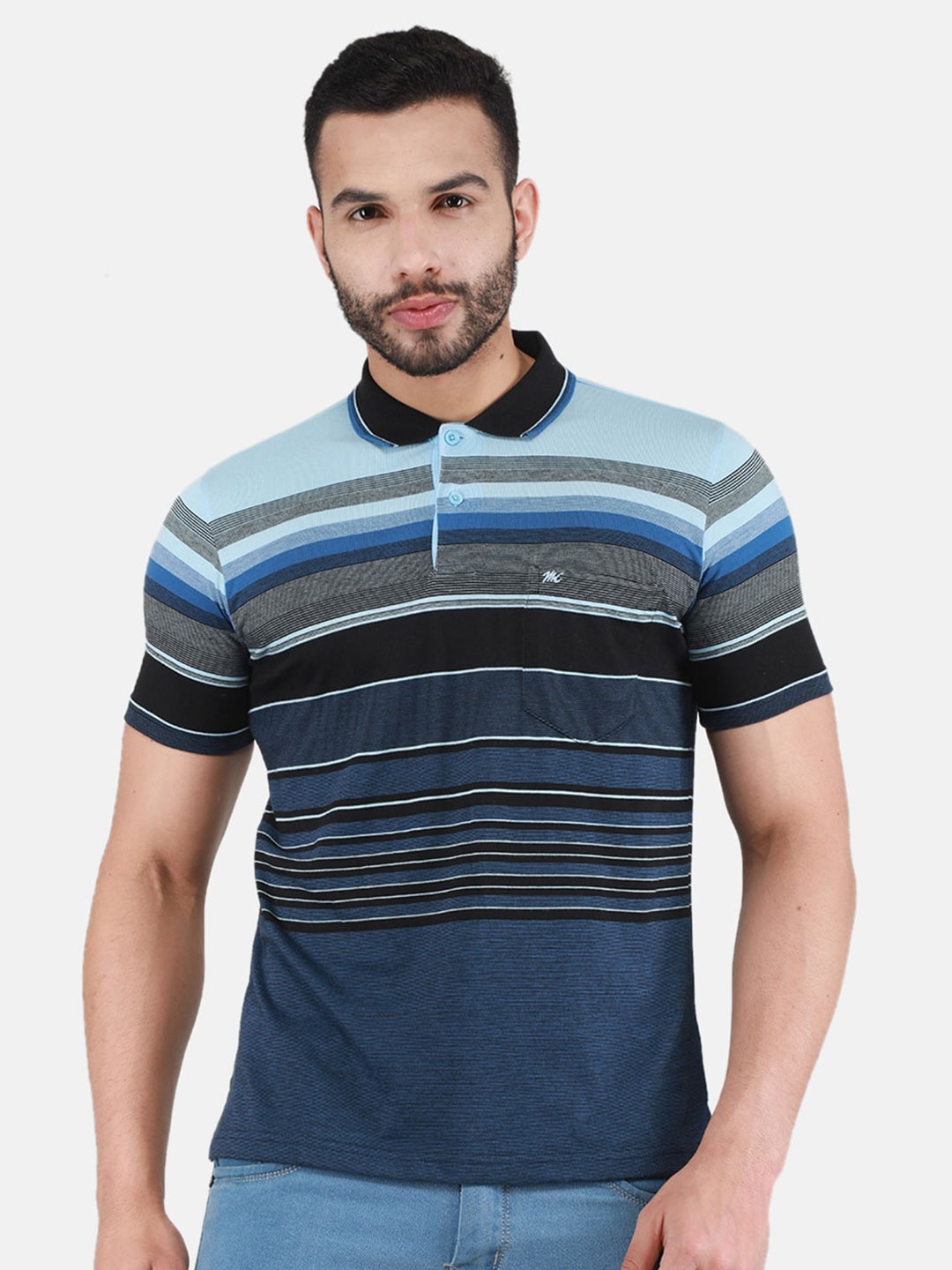 

Monte Carlo Striped Polo Collar Short Sleeves T-shirt, Navy blue