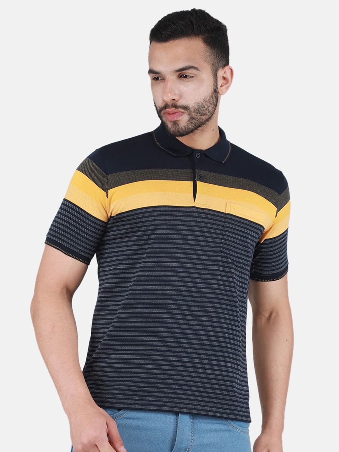 

Monte Carlo Striped Polo Collar T-shirt, Navy blue