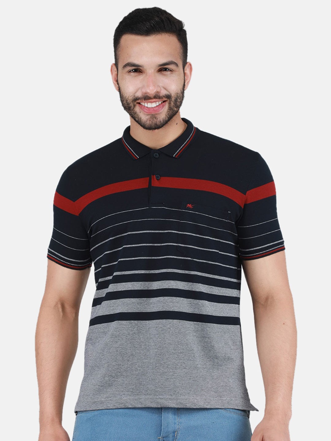

Monte Carlo Striped Polo Collar T-shirt, Navy blue