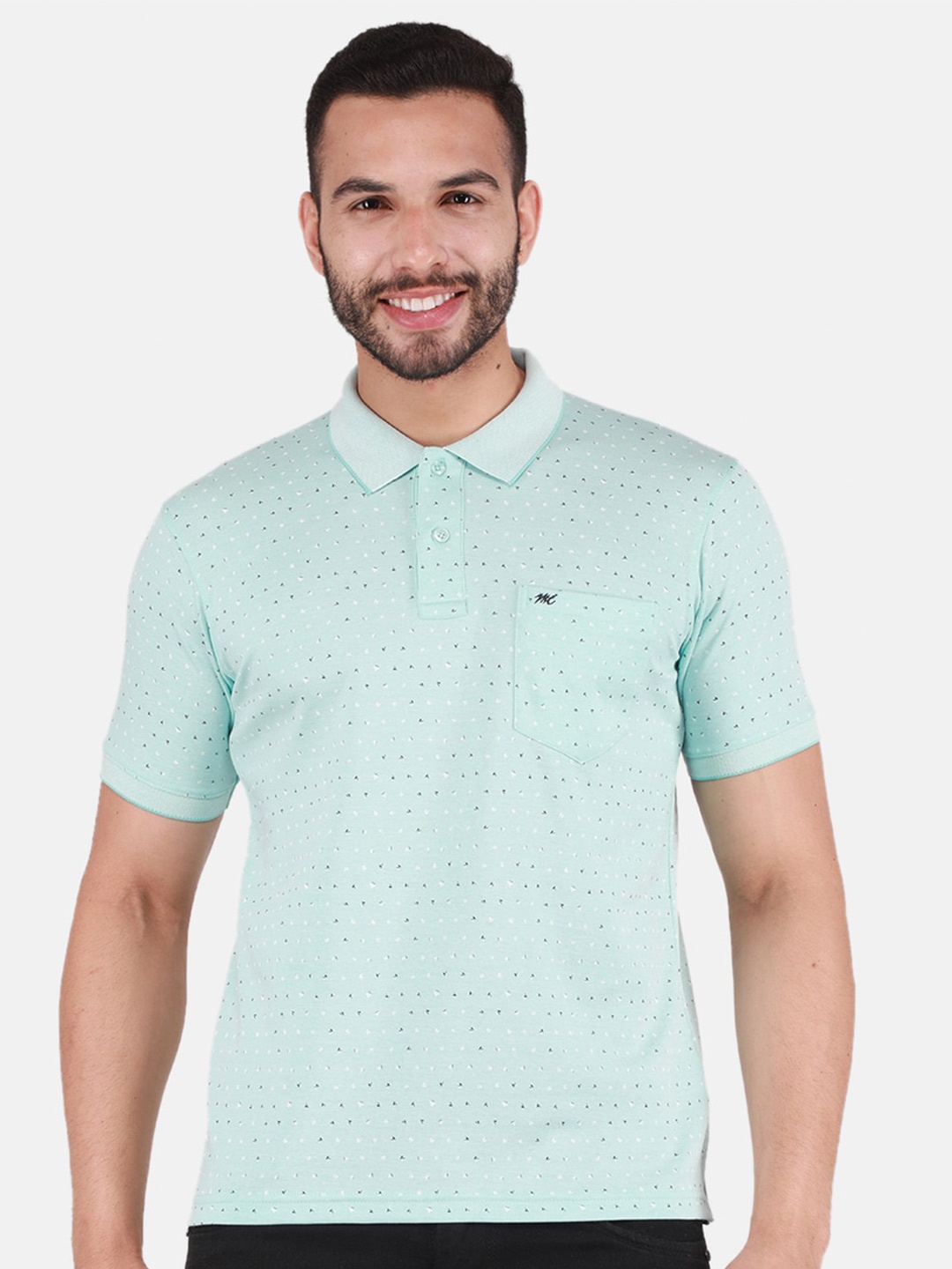 

Monte Carlo Conversational Printed Polo Collar T-shirt, Green