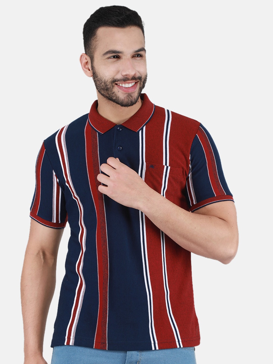 

Monte Carlo Striped Polo Collar T-shirt, Maroon