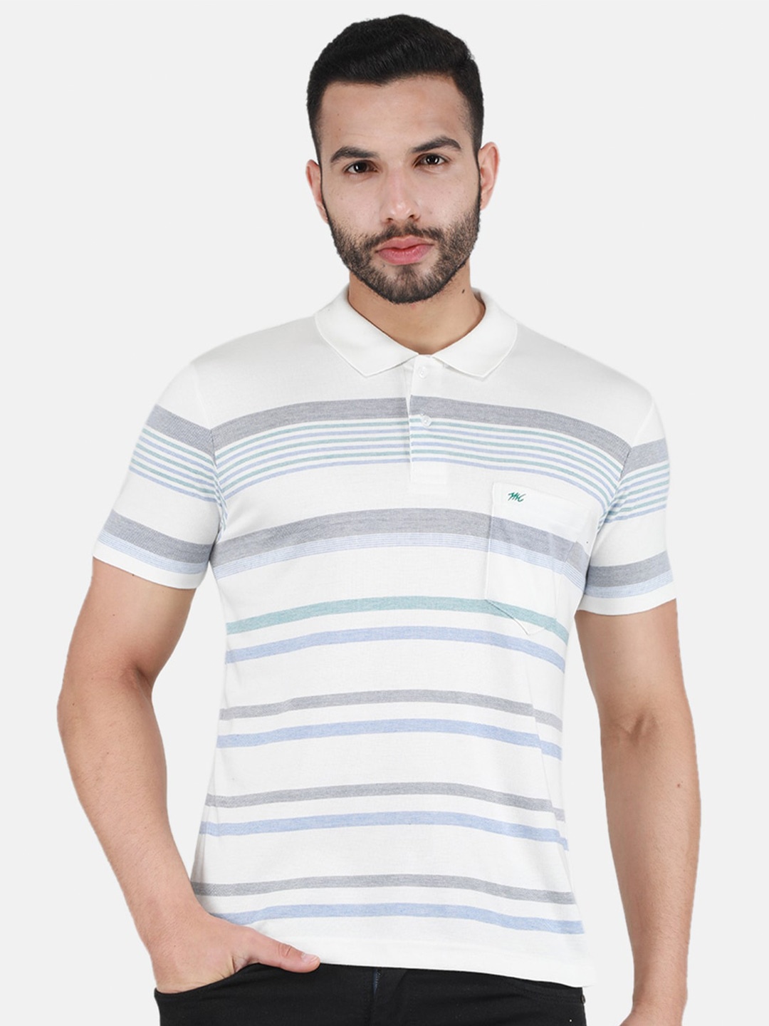 

Monte Carlo Striped Polo Collar Casual T-shirt, Off white