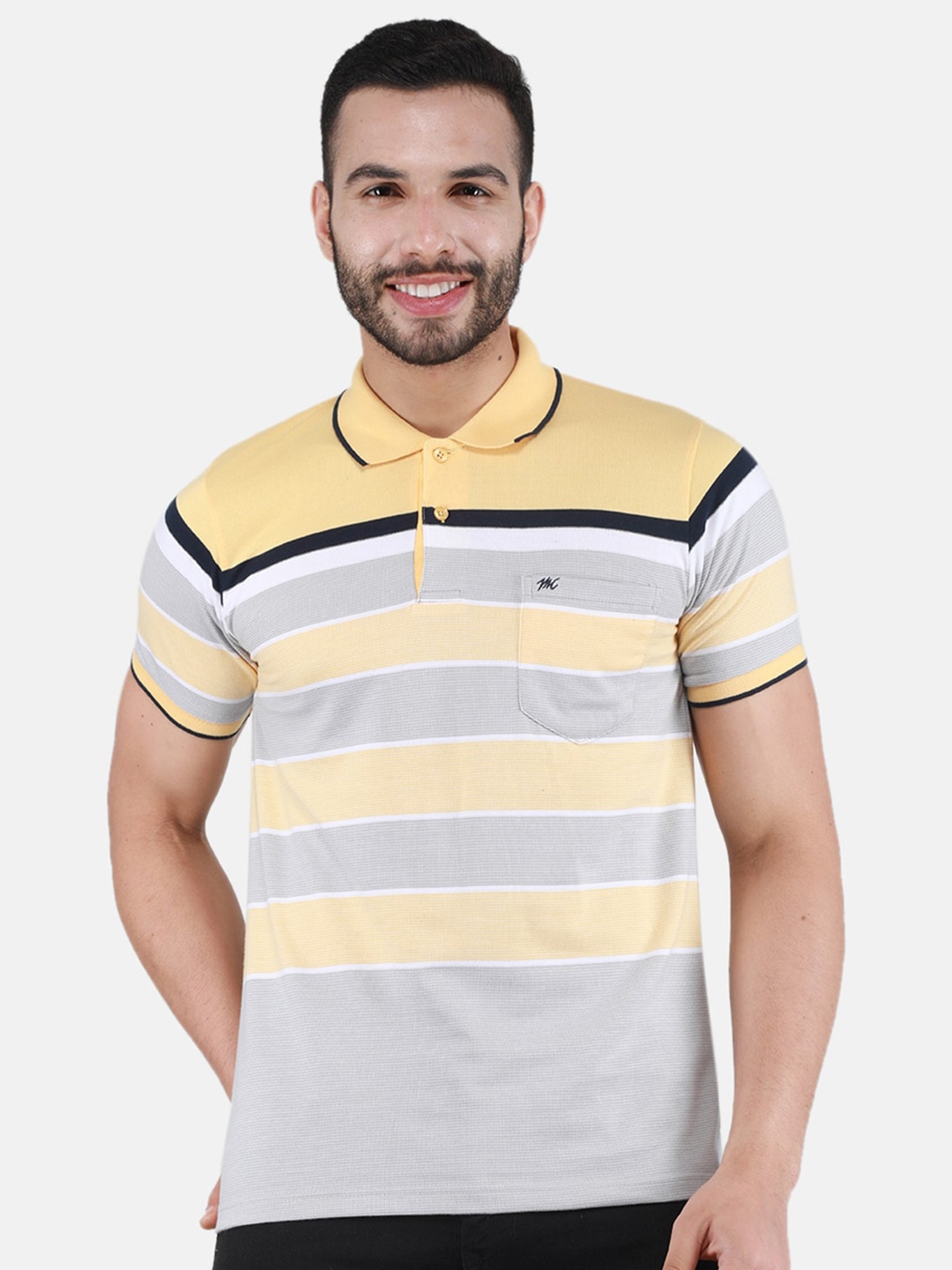 

Monte Carlo Striped Polo Collar T-shirt, Yellow