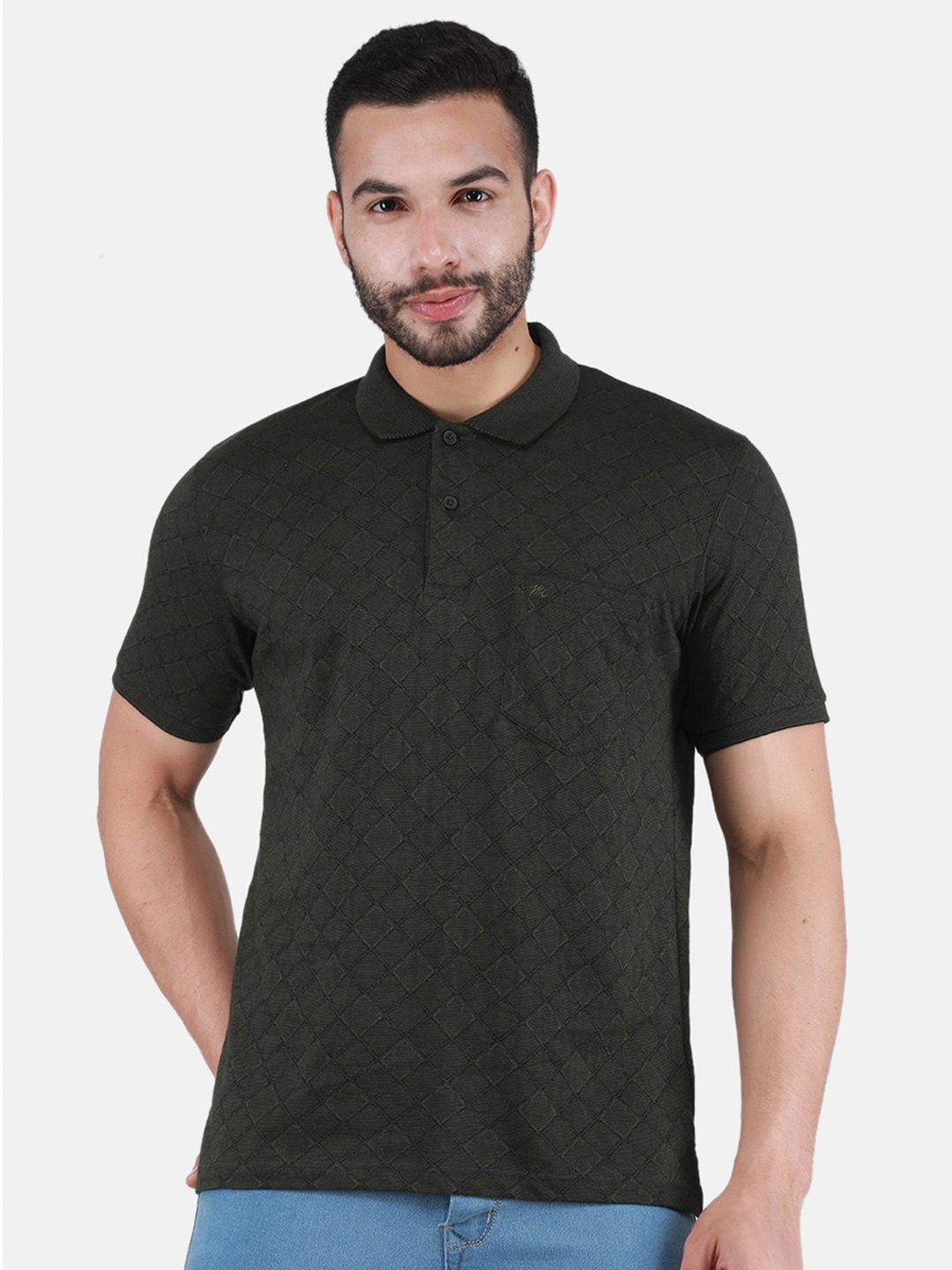 

Monte Carlo Geometric printed Polo Collar T-shirt, Olive