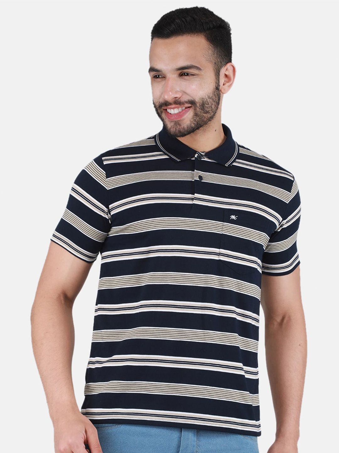 

Monte Carlo Striped Polo Collar T-shirt, Navy blue