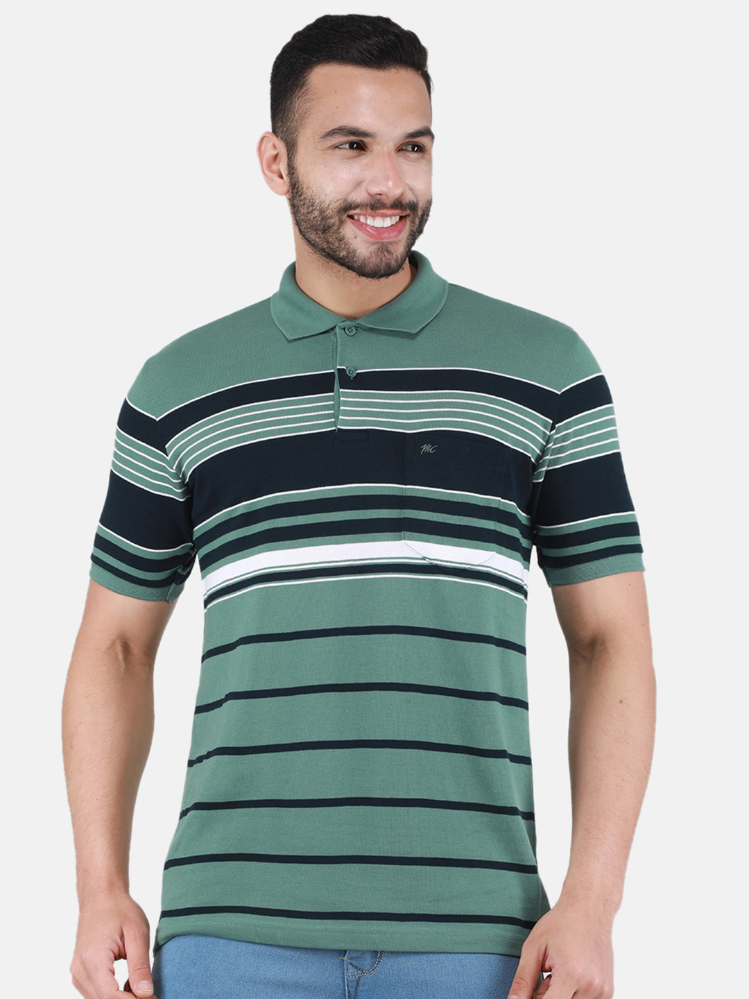 

Monte Carlo Striped Polo Collar T-shirt, Green