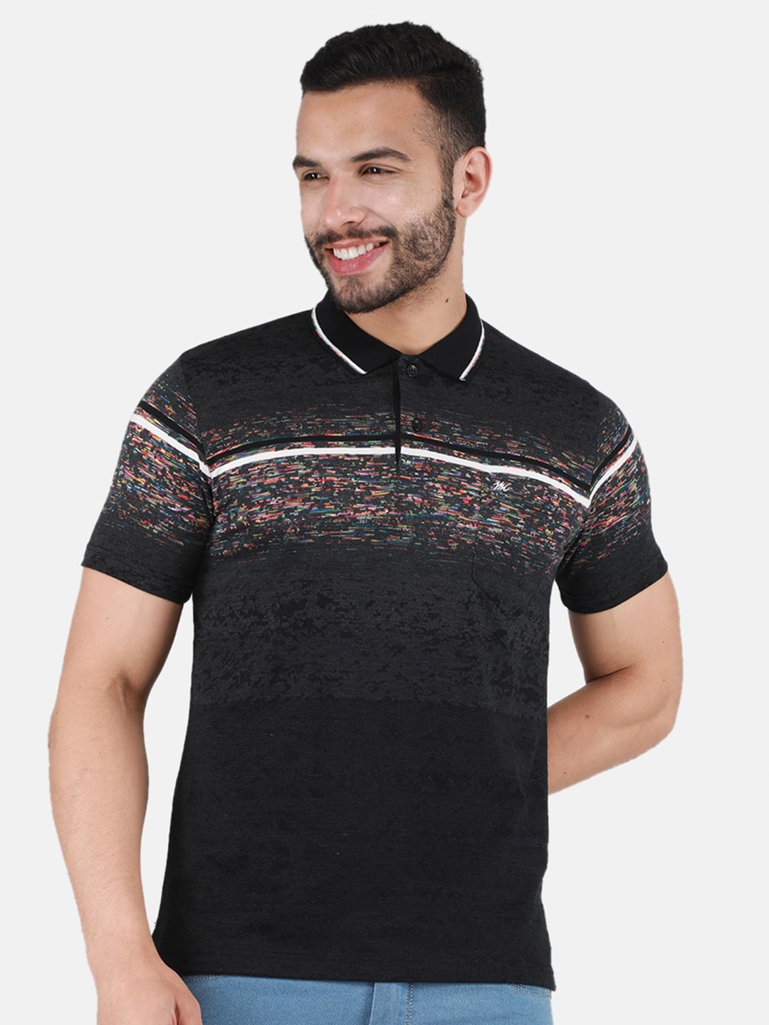 

Monte Carlo Abstract Polo Collar T-shirt, Black
