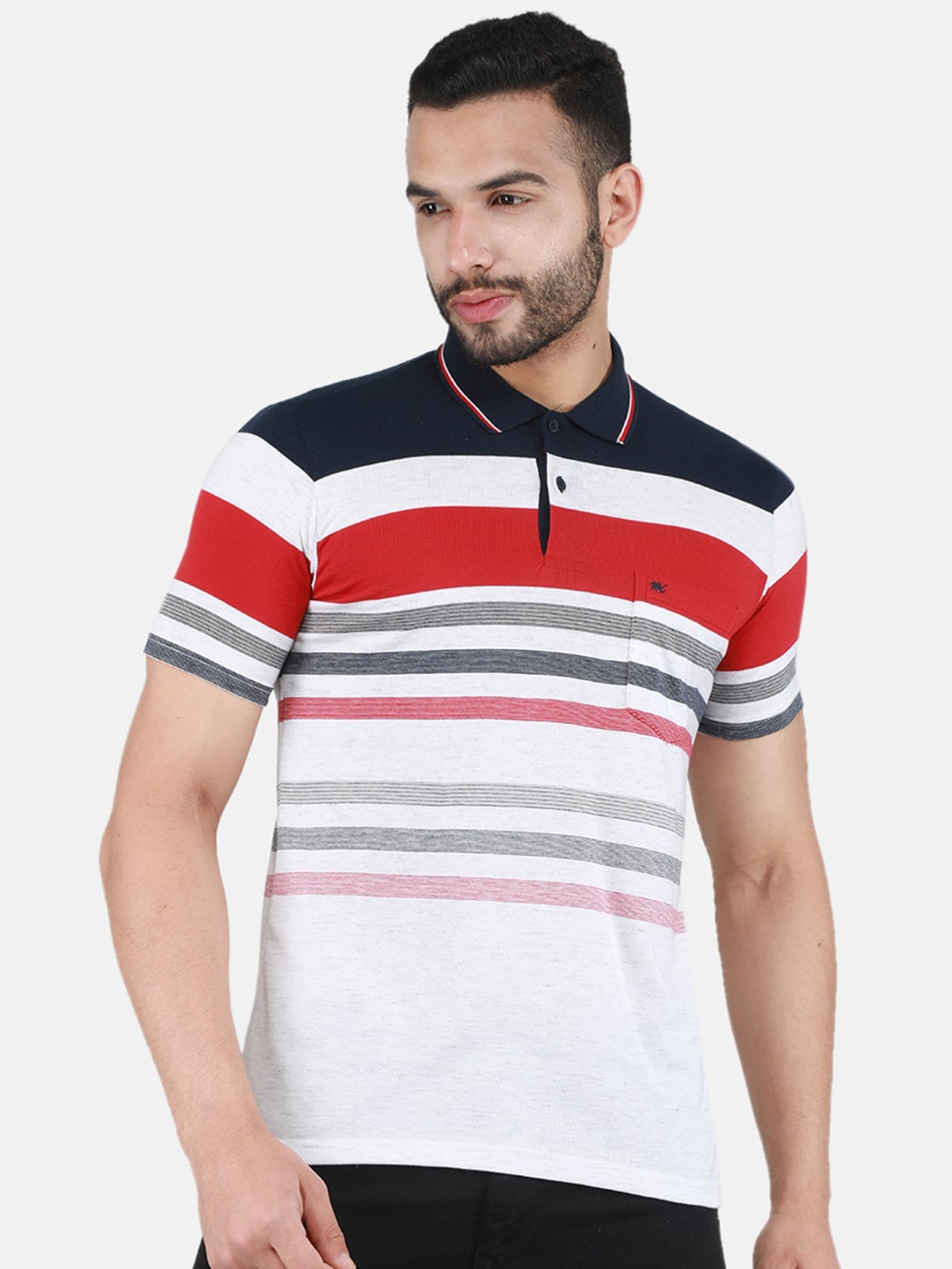 

Monte Carlo Striped Short Sleeve Polo Collar T-shirt, Red