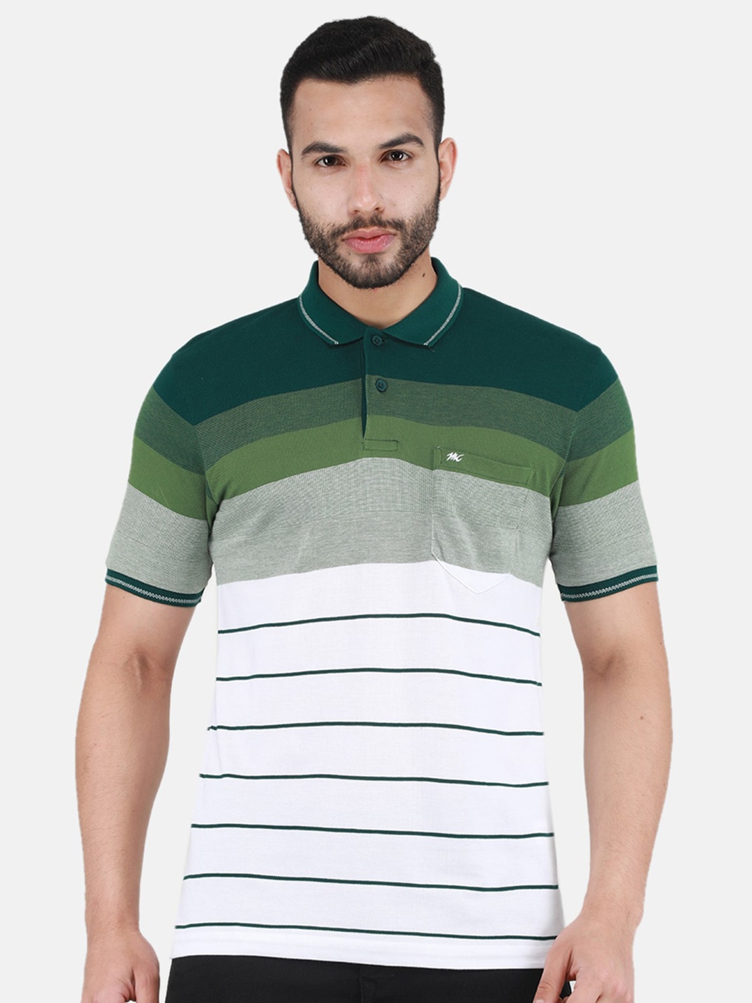 

Monte Carlo Striped Polo Collar T-shirt, White