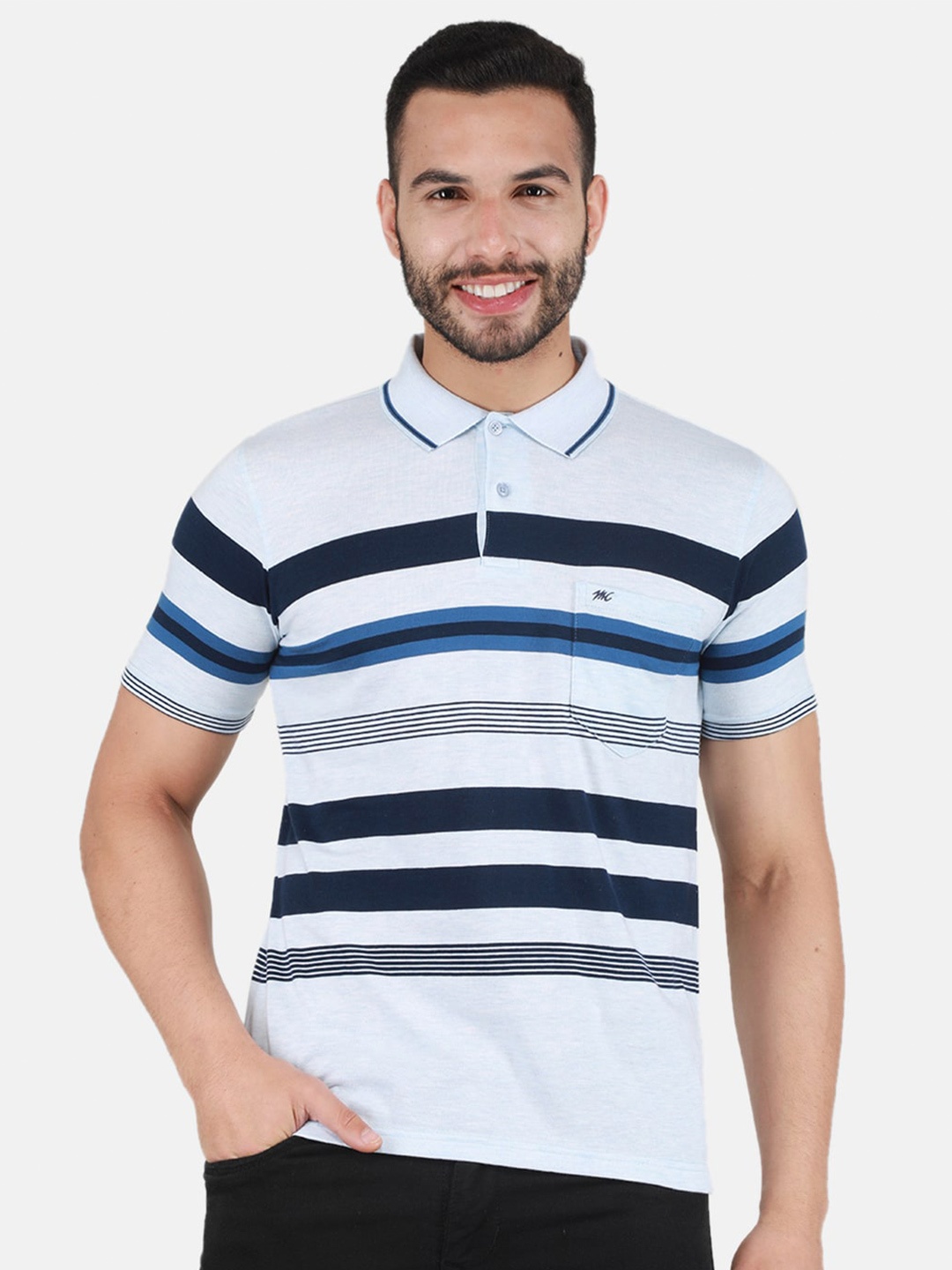 

Monte Carlo Striped Polo Collar T-shirt, Blue