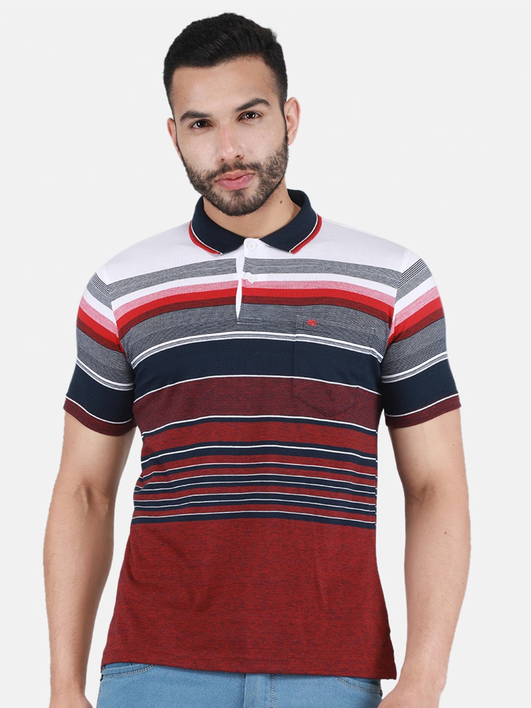 

Monte Carlo Striped Polo Collar T-shirt, Maroon