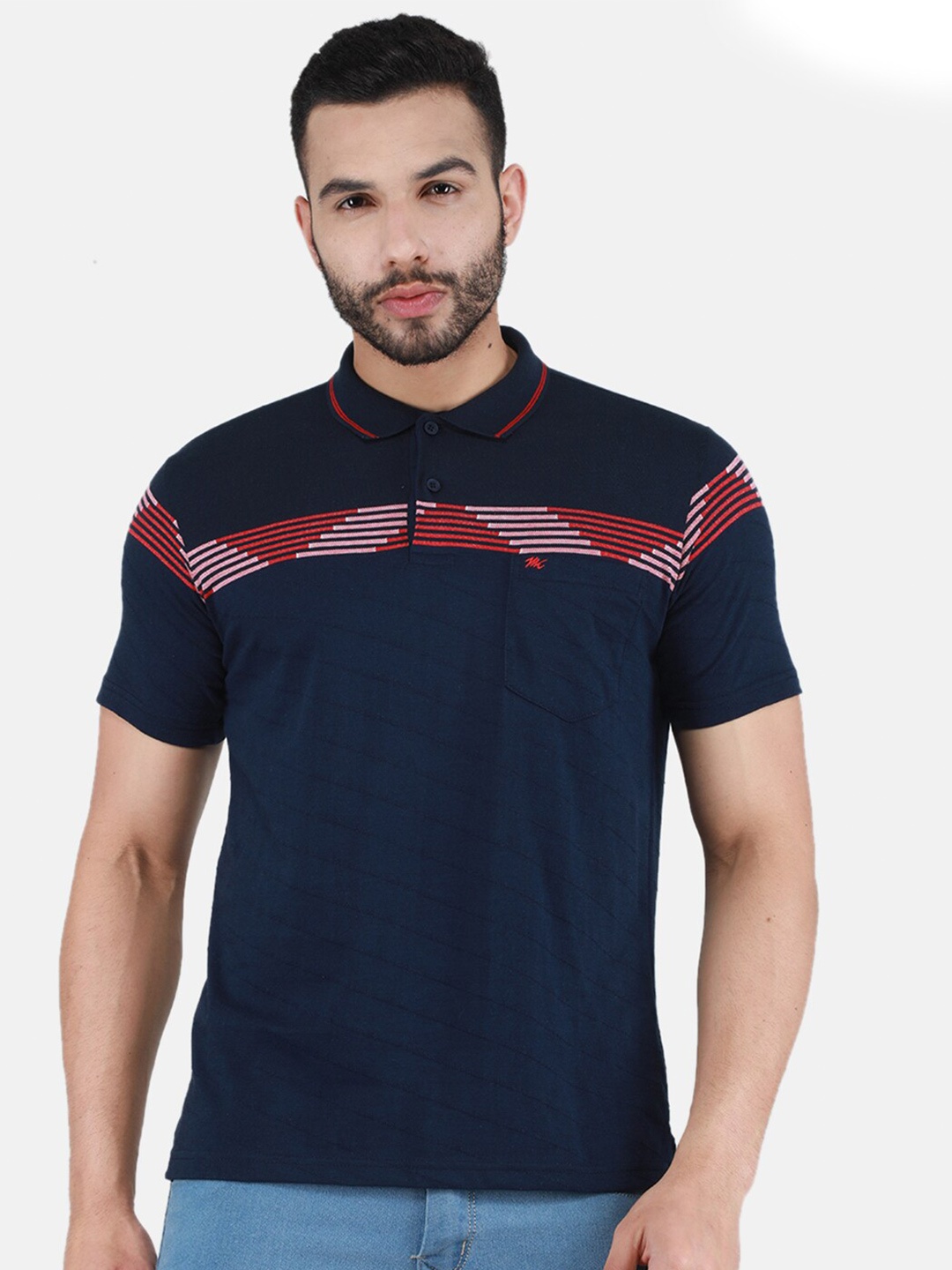 

Monte Carlo Striped Short Sleeve Polo Collar T-shirt, Navy blue