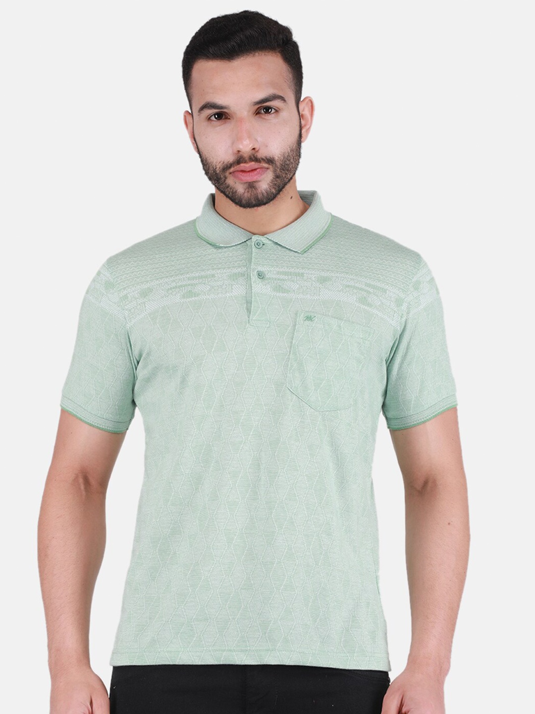 

Monte Carlo Self Design Polo Collar Short Sleeve T-shirt, Sea green