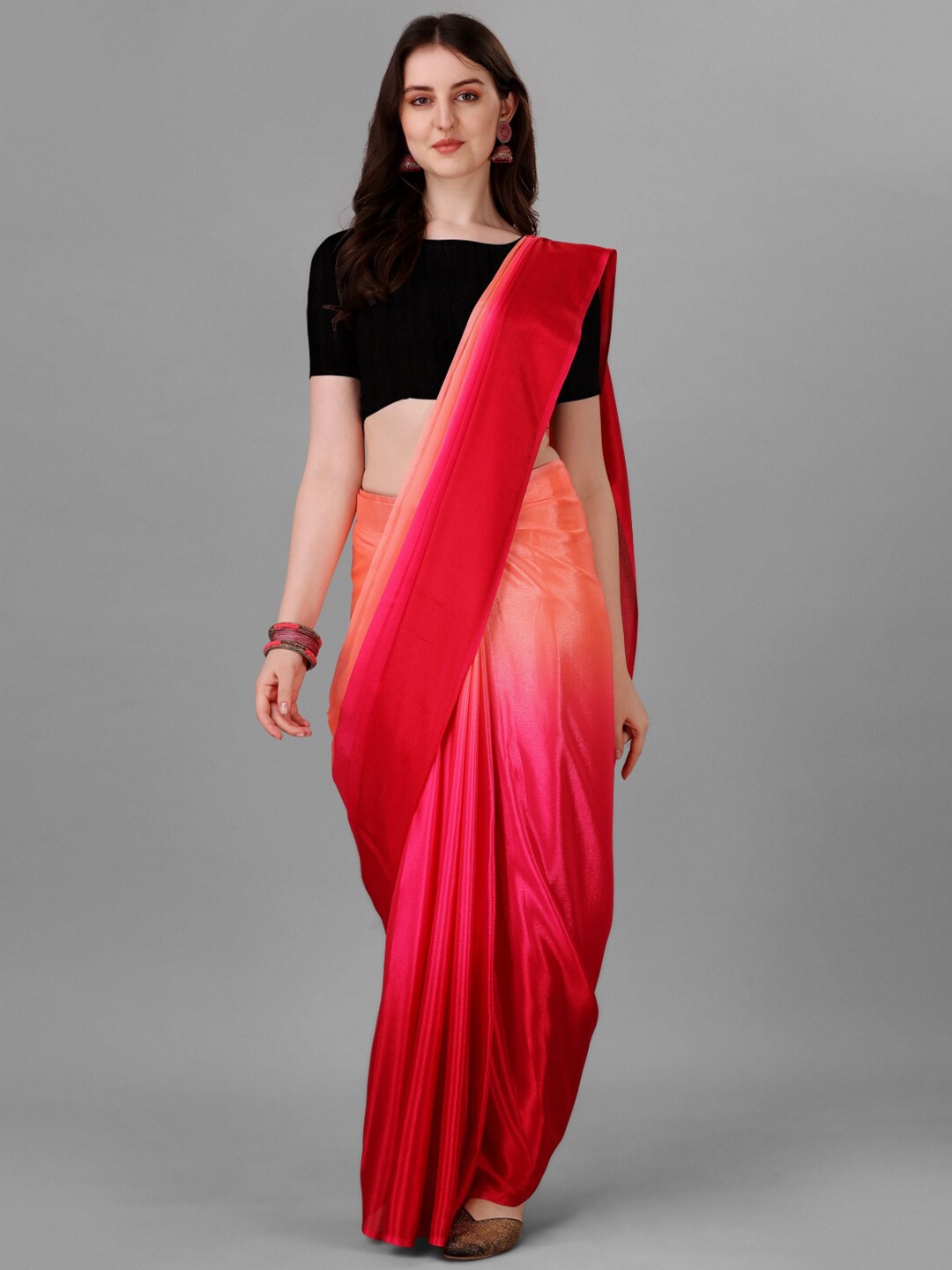 

Shiv Textiles Pink & Red Ombre Printed Saree