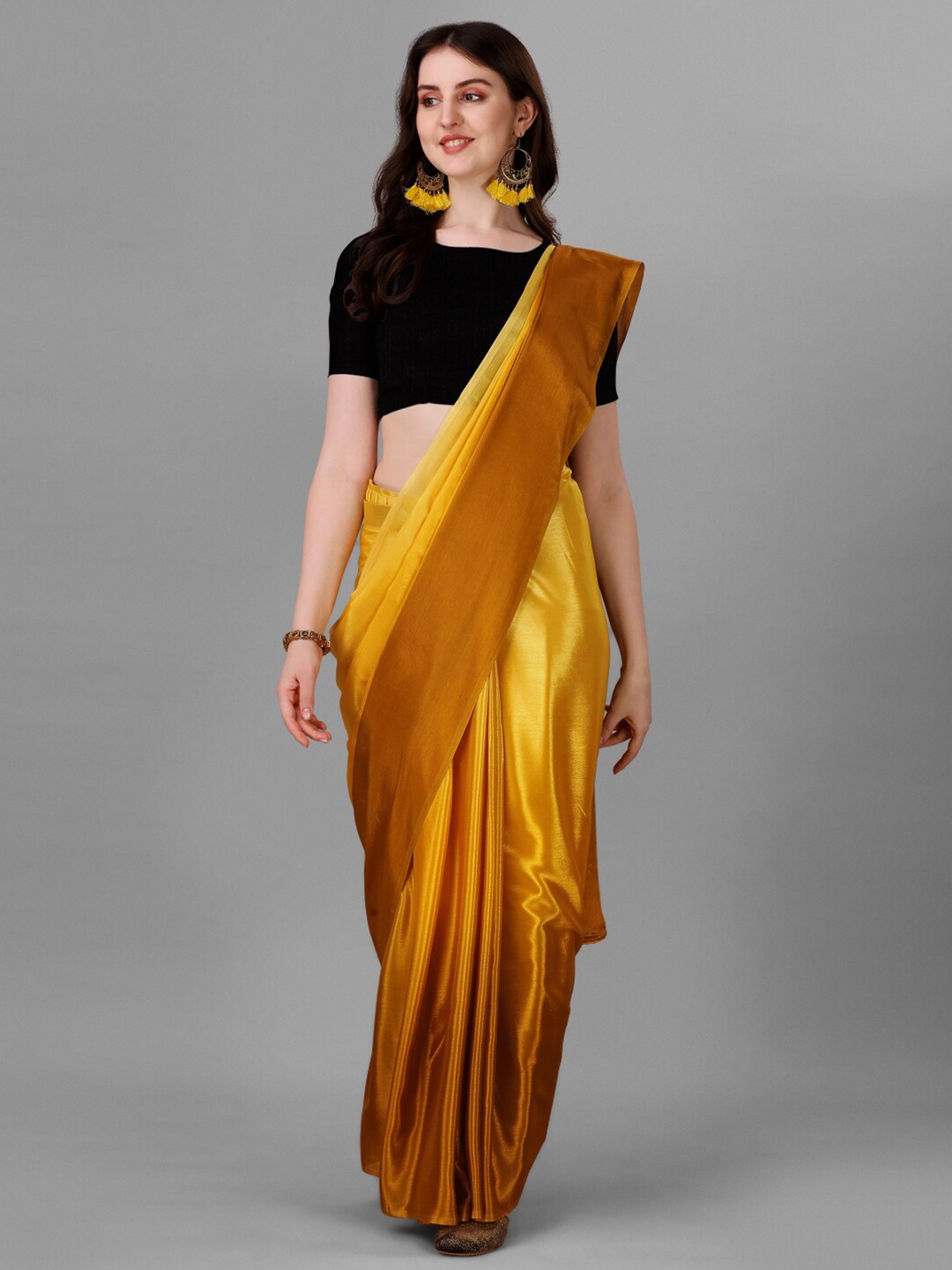 

Shiv Textiles Ombre Printed Saree, Mustard