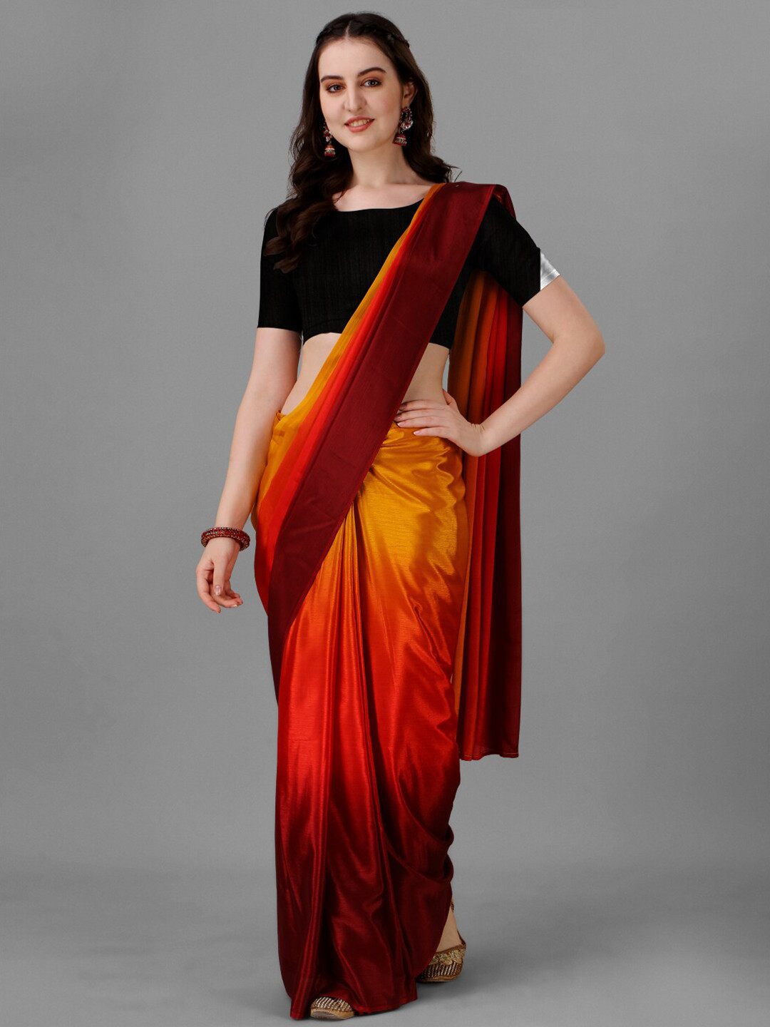 

Shiv Textiles Ombre Printed Saree, Red