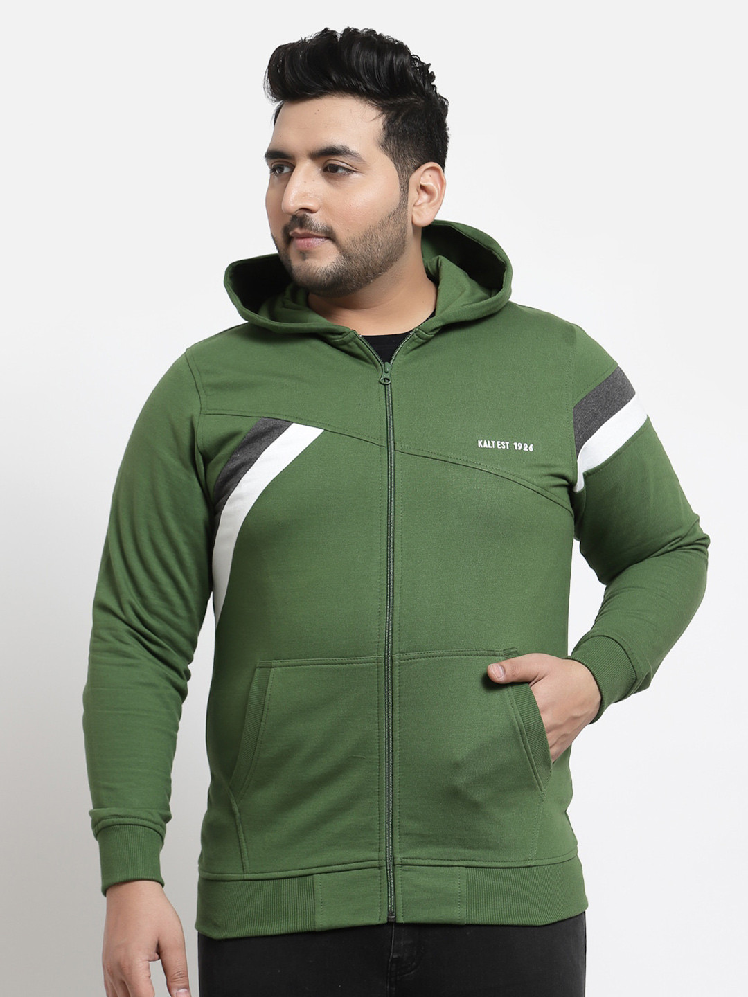 

Kalt Men Striped Hooded Fleece Sweatshirt, Green