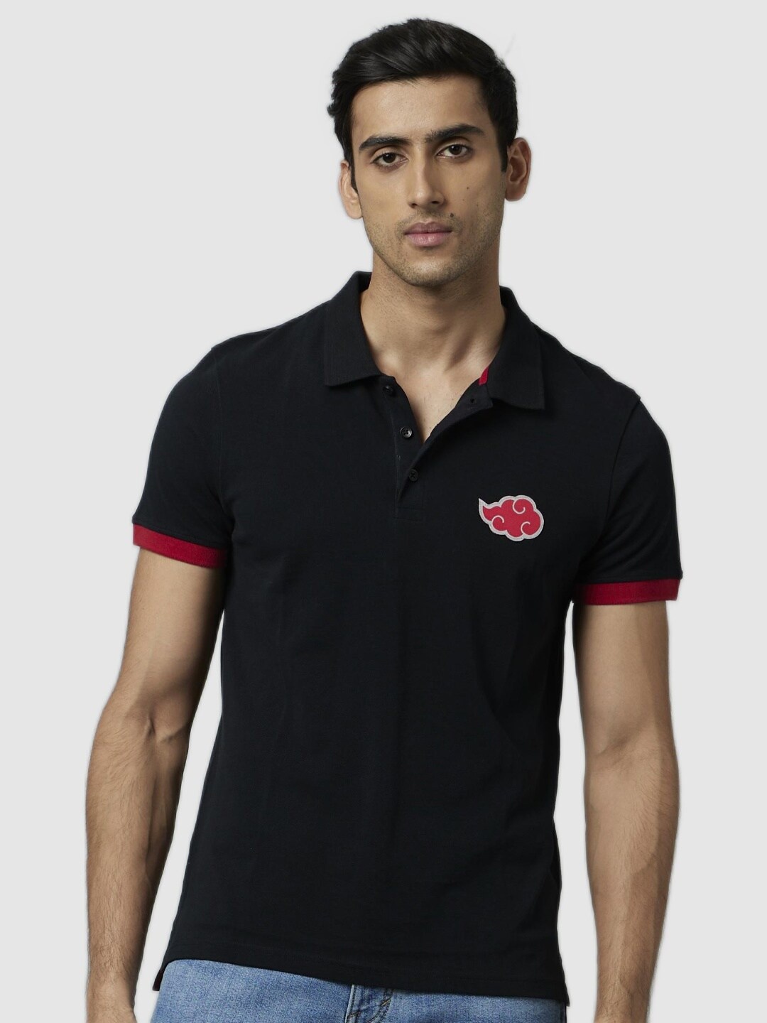 

Celio Naruto Print Polo Collar Short Sleeves Cotton T-shirt, Black