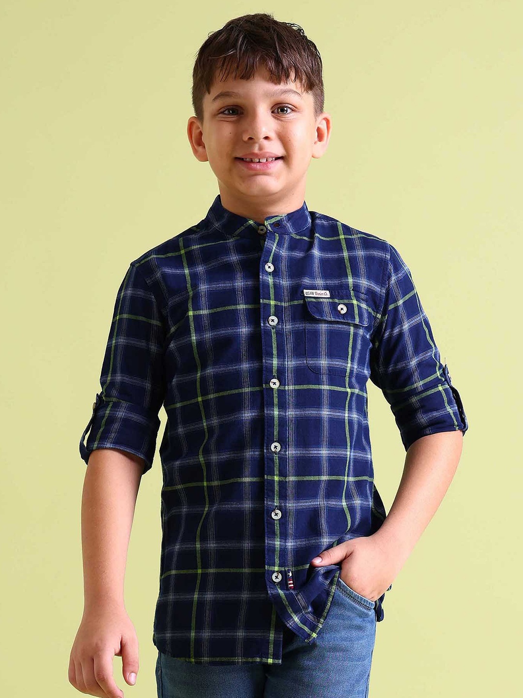 

U.S. Polo Assn. Kids Boys Tartan Checks Checked Pure Cotton Casual Shirt, Blue