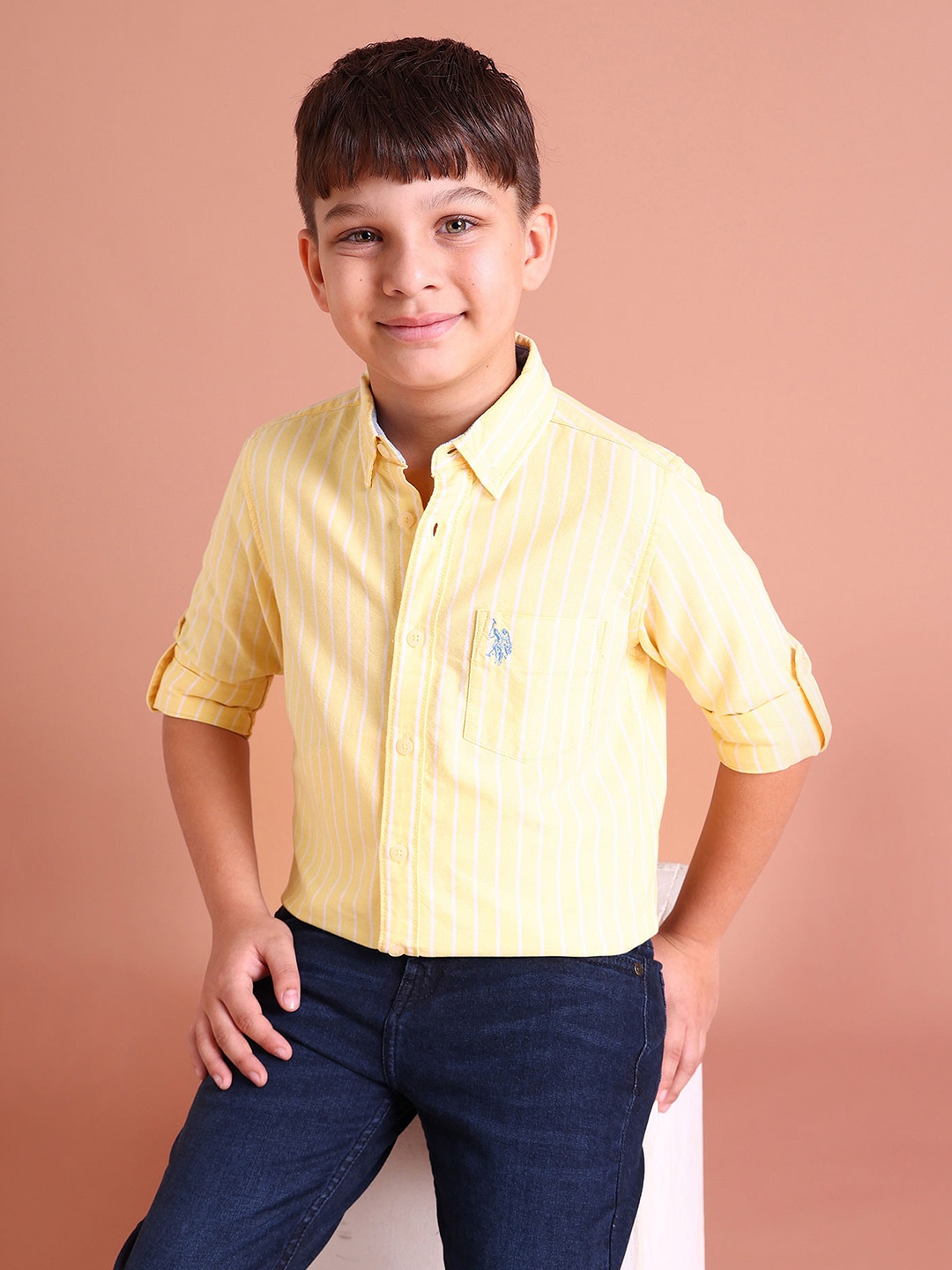 

U.S. Polo Assn. Kids Boys Striped Cotton Casual Shirt, Yellow
