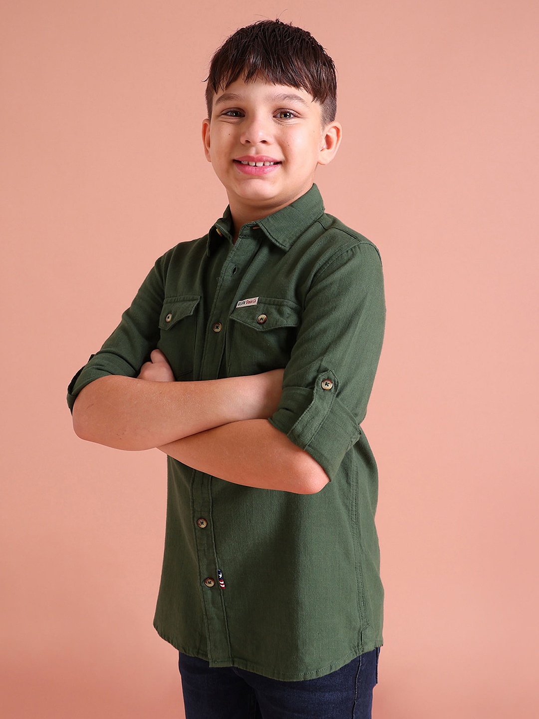 

U.S. Polo Assn. Kids Boys Pure Cotton Casual Shirt, Green