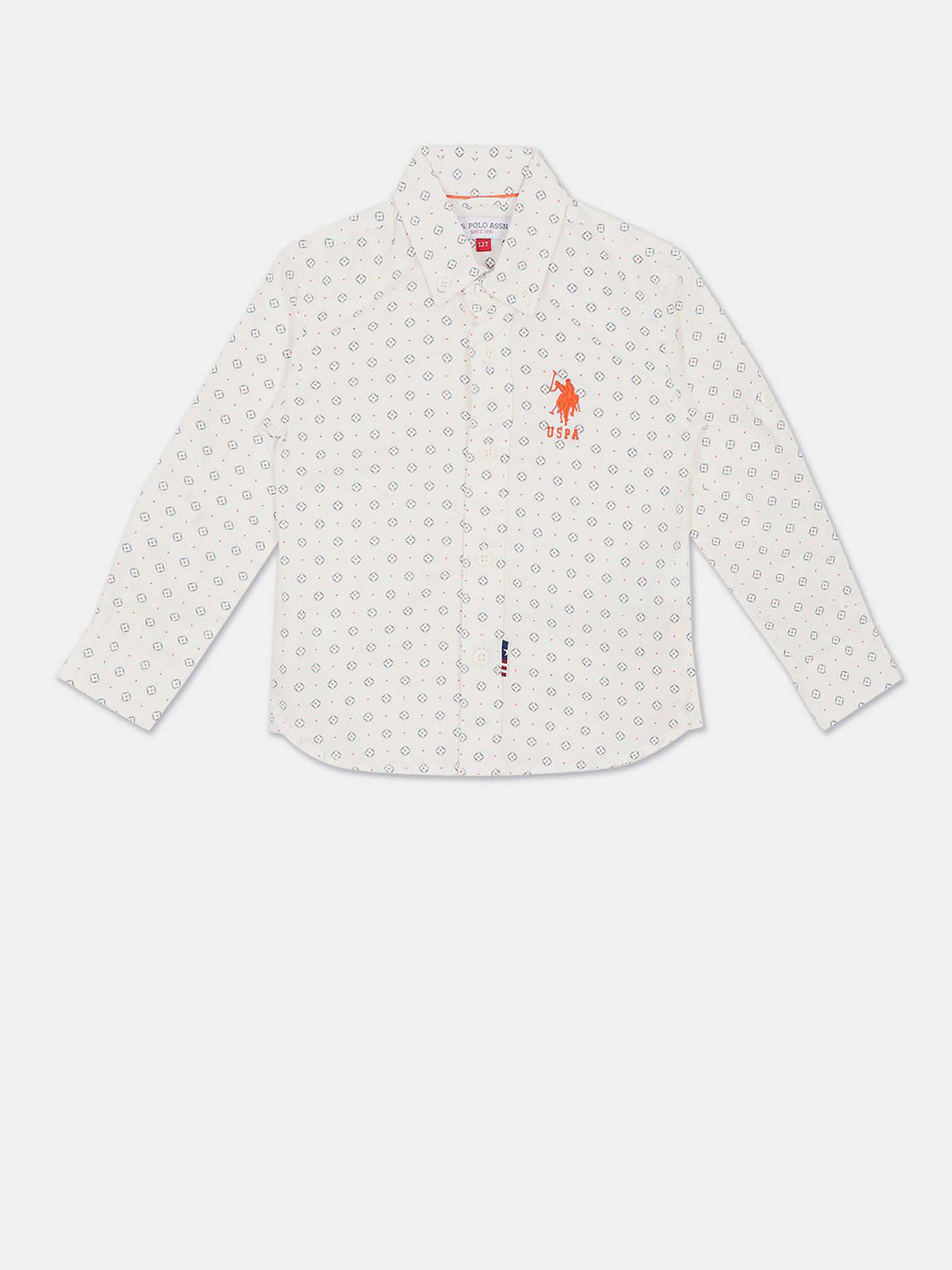 

U.S. Polo Assn. Kids Boys Geometric Printed Pure Cotton Casual Shirt, White