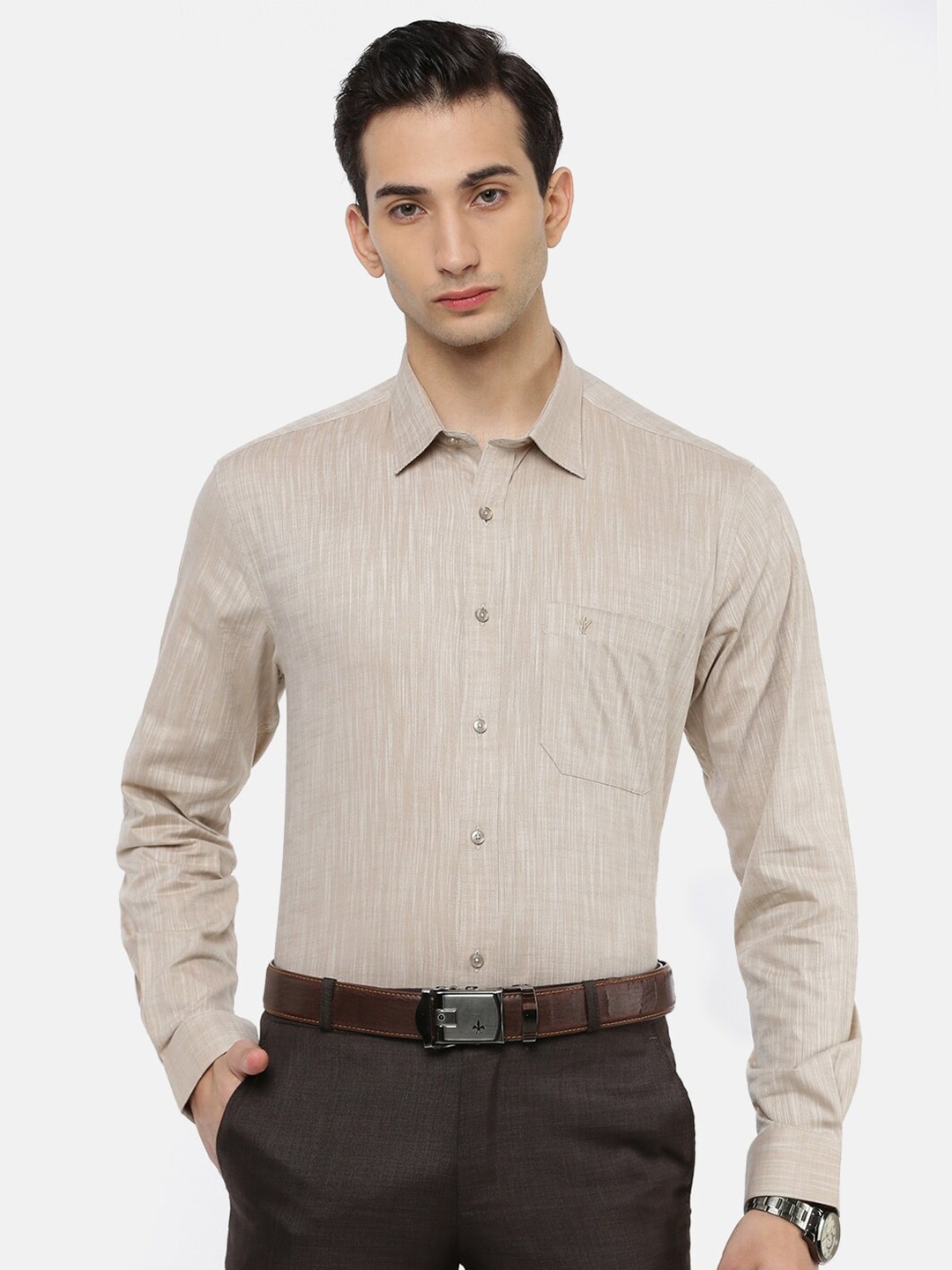 

Ramraj Men Original Pure Cotton Casual Shirt, Beige