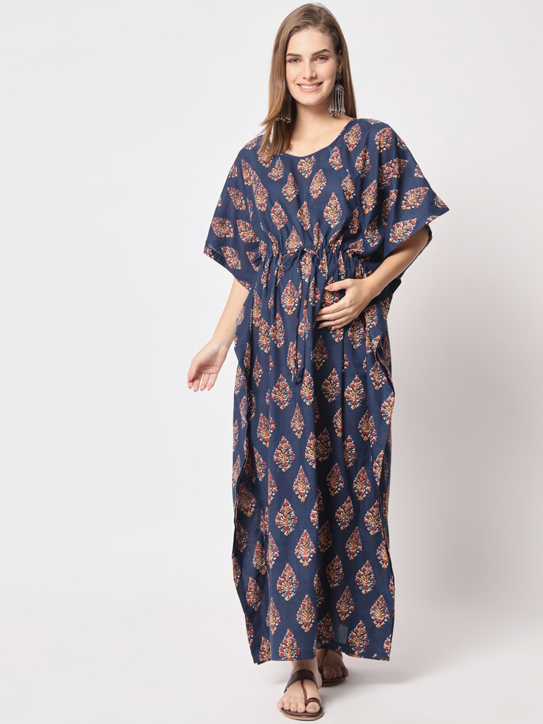 

Aujjessa Ethnic Motifs Maternity Maxi Dress, Navy blue