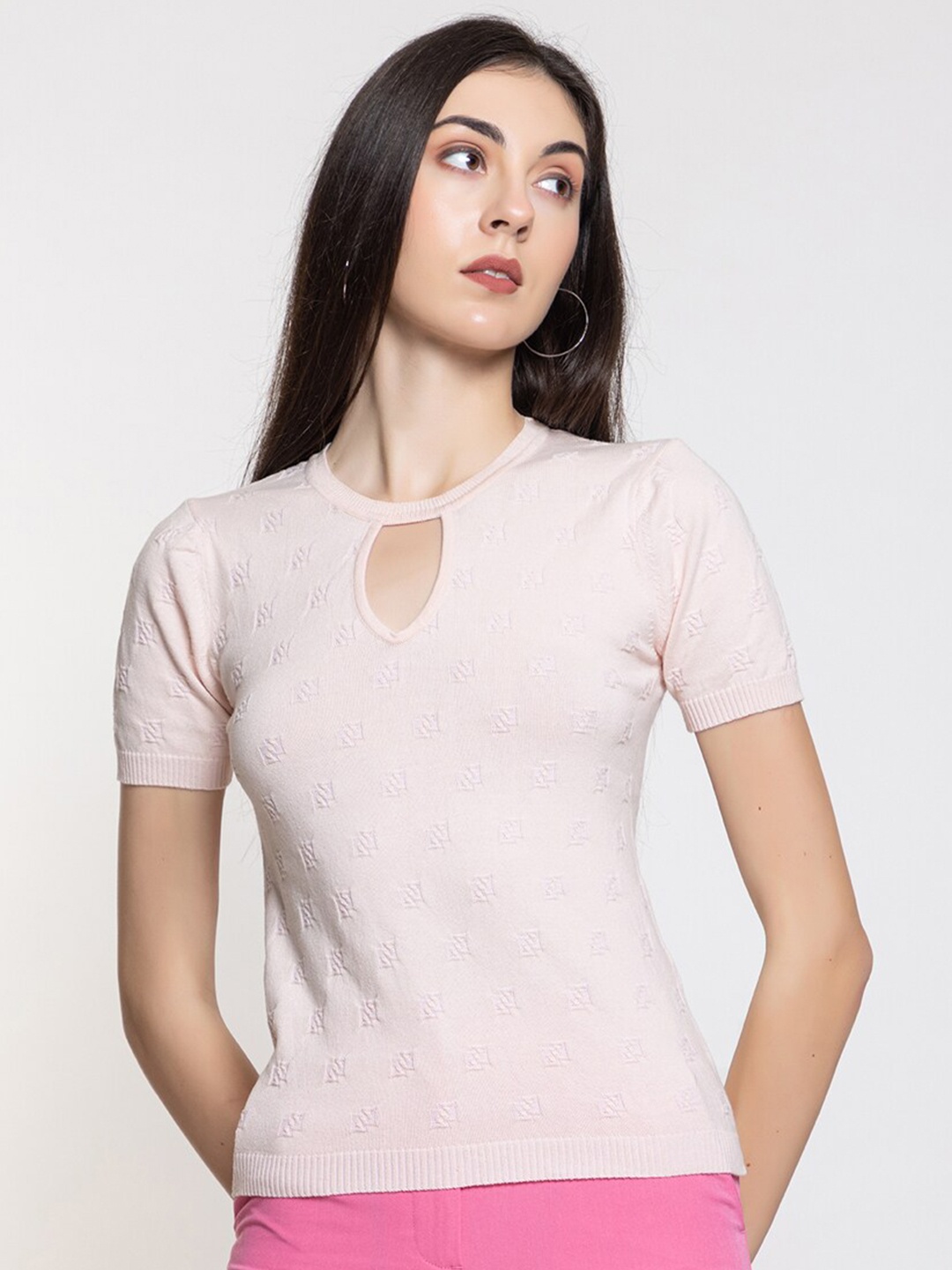 

ARMISTO Keyhole Neck Pure Cotton T-shirt, Pink